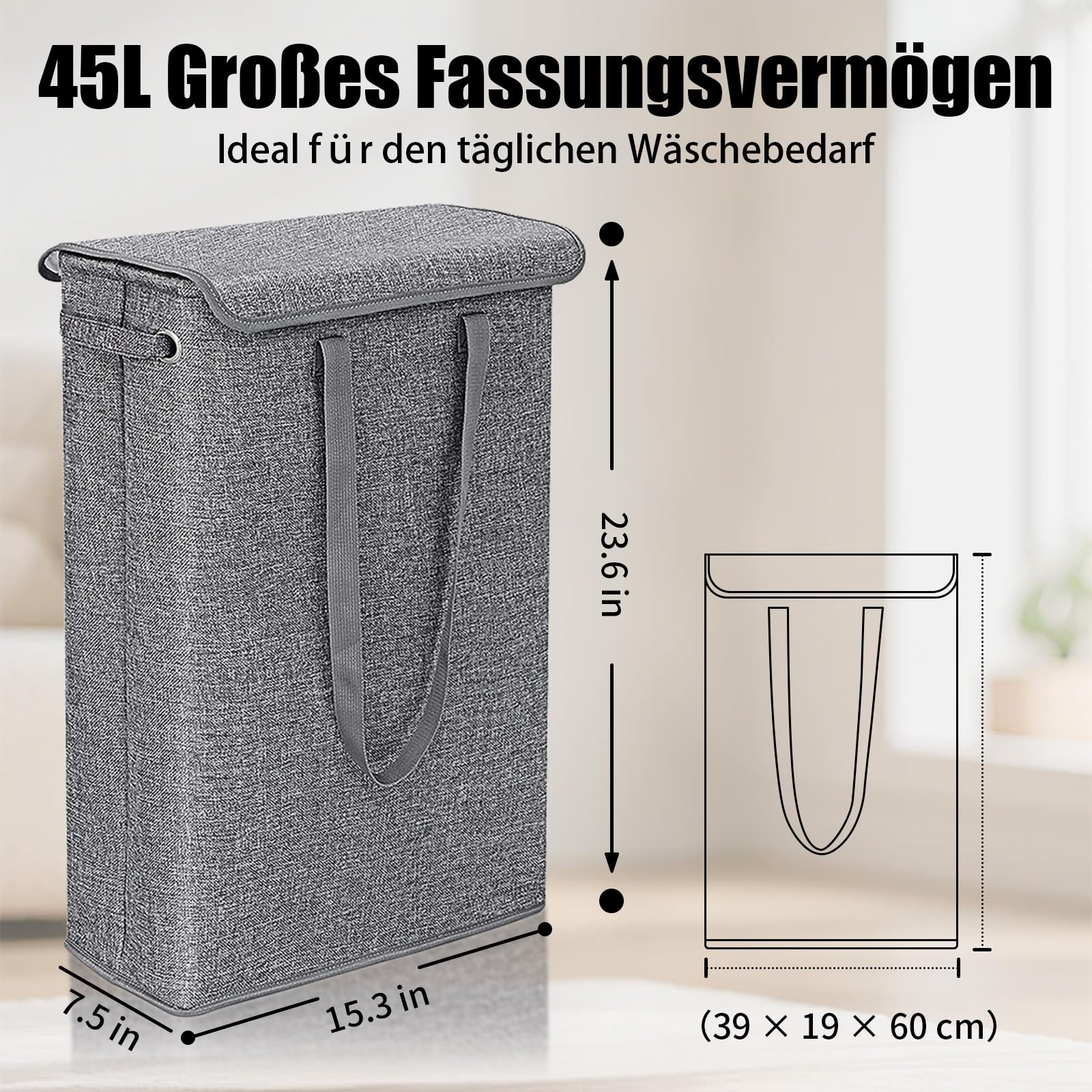Chrislley 45L Paniers à Linge avec Poignées Panier à Linge Mince avec Pliable Panier à Linge Grand panier a linge sale pour chambre salon chambre d'enfant salle de bain et voyage