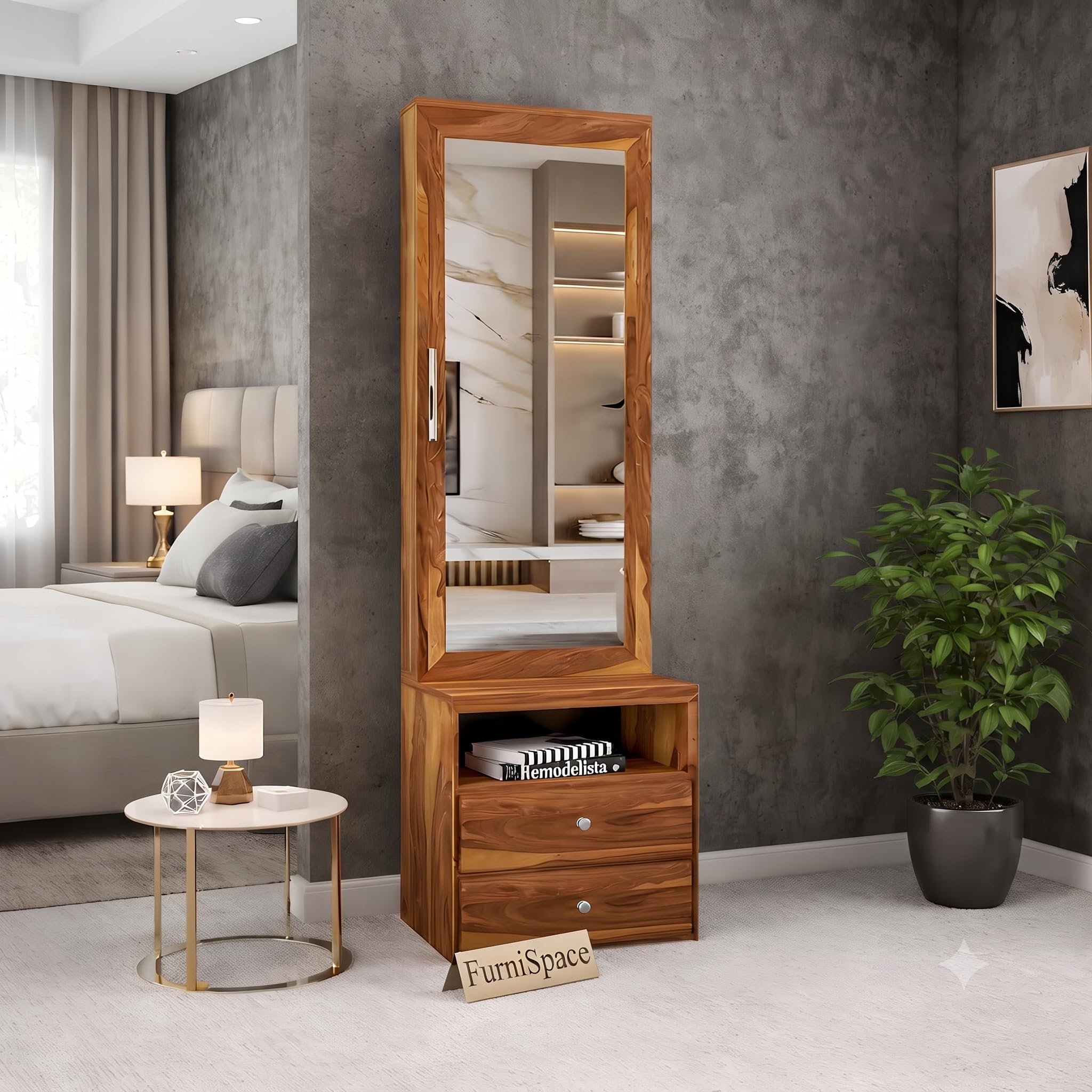 Sheesham Wood DressingTable with Mirror and Storage Premium Vanity Table Luxury Modern Dressing Table Design (Honey 4)-picture-16