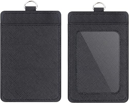 Miniatura 3 de Paquete de 2 portatarjetas y clips retráctiles resistentes para carrete, soportes verticales de cuero para tarjetas de identificación con 1 ventana