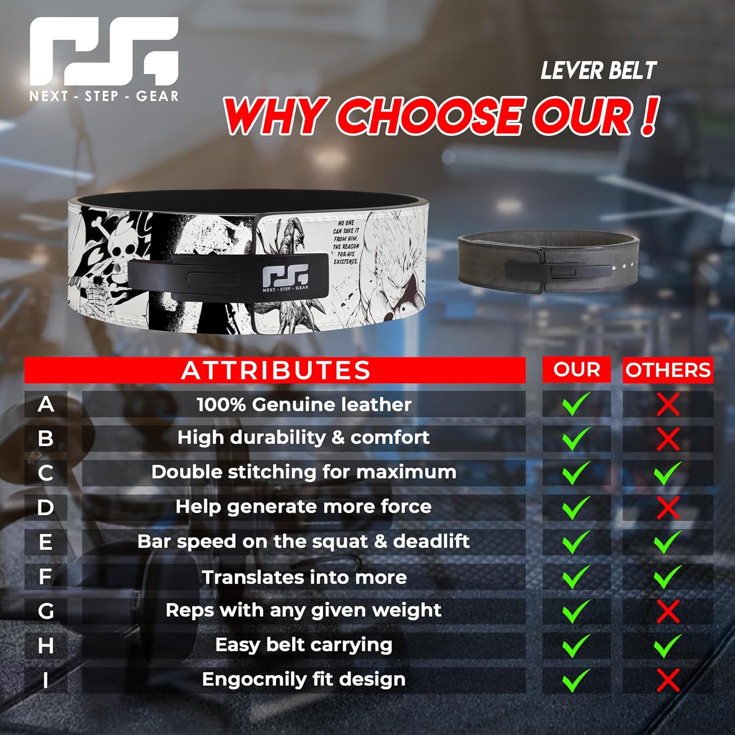 Anime Weight Lifting Belt – Monster Manga Design Gym Belt for Powerlifting, Bodybuilding & Squats – Heavy Duty Back Support for Men & Women – Weightlifting Gear by Next Step Gear