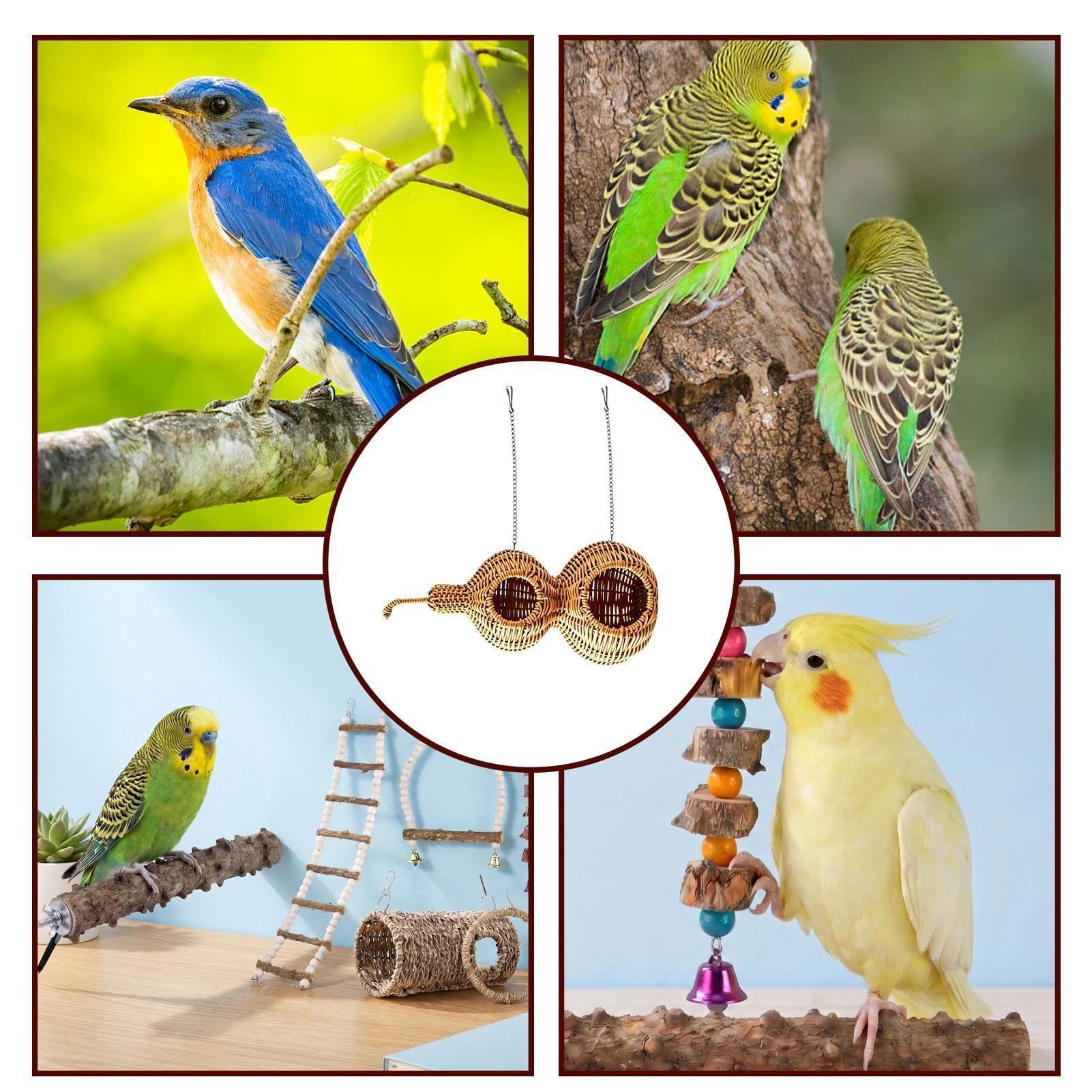 Nido de pájaros | Cabaña para loros en forma de calabaza con ganchos y alfombrillas para conures, cacatúas, canarios, tortolitos y periquitos | Enrichment Play Hideaway