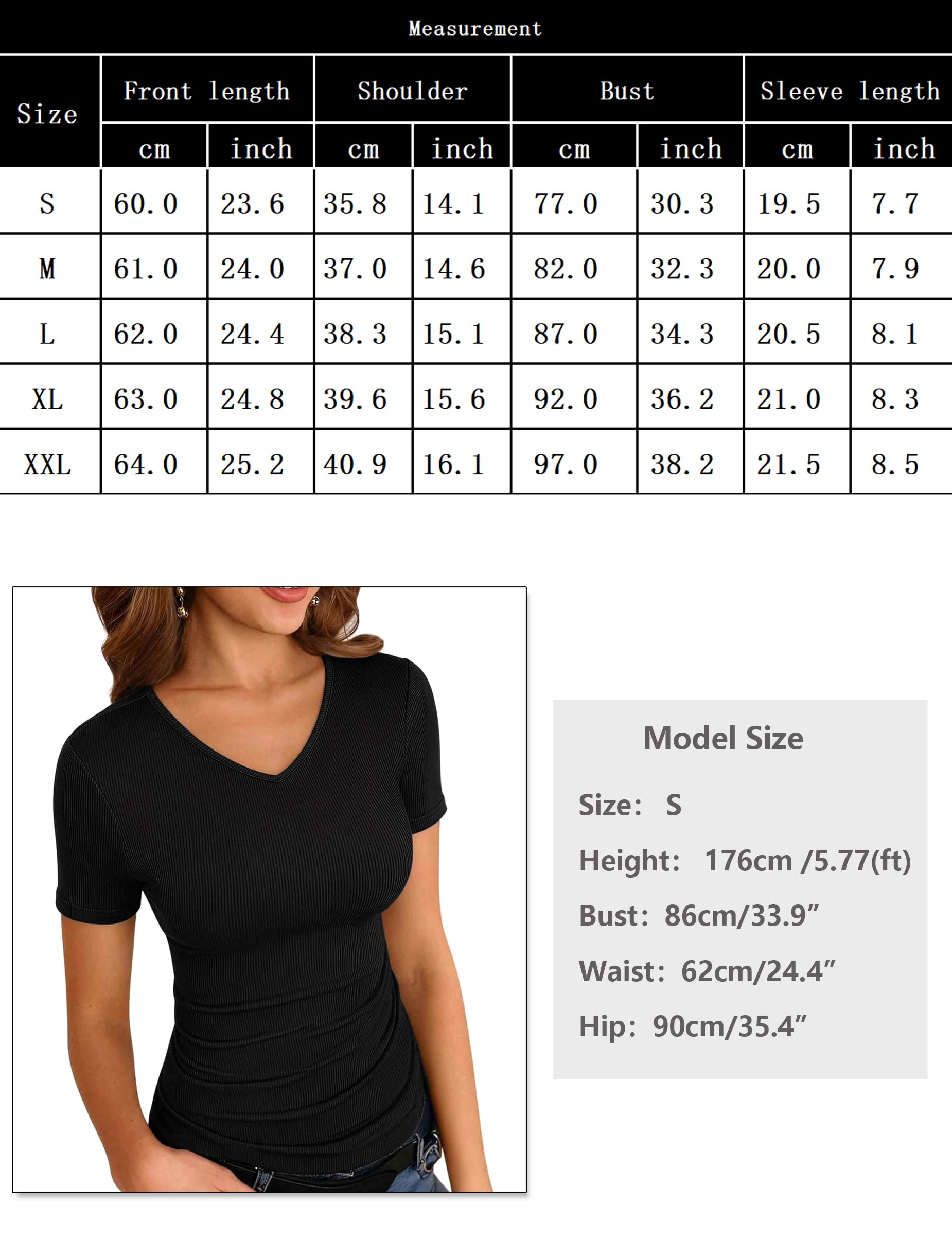 Totatuit T Shirt Col V Manches Courtes Haut Côtelé Coupe Ajustée Extensible | Été, Tenue Décontractée, Style Élégant, Tenue Quotidienne, Facile à Associer