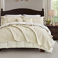 Vista 5 de Colcha extragrande tamaño King, diseño de patrón paisley, funda de cama ligera, reversible, 5 piezas, 100% microfibra, amarillo marfil