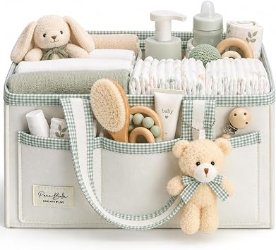 PeraBella Diaper Caddy Organizer with Handles, Baby Shower Gift, Basket Bag, Registry Search, Must-Have Nursery Storage Organizer for Newborns, Girls, Boys, Baby Bag Essentials Car Diaper Caddy Cart