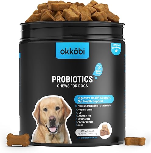 Probióticos masticables para perros, 150 unidades  Apoyo digestivo, salud intestinal y diarrea  Masticables probióticos para perros  Fórmula