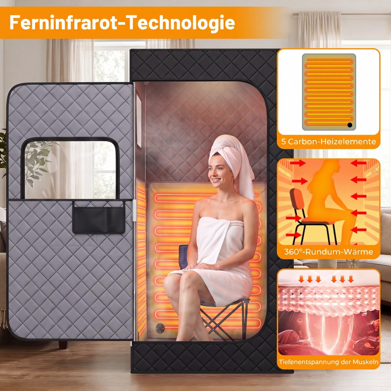 COSTWAY Infrarot Sauna mit 6-stufiger Temperaturregelung & Fernbedienung