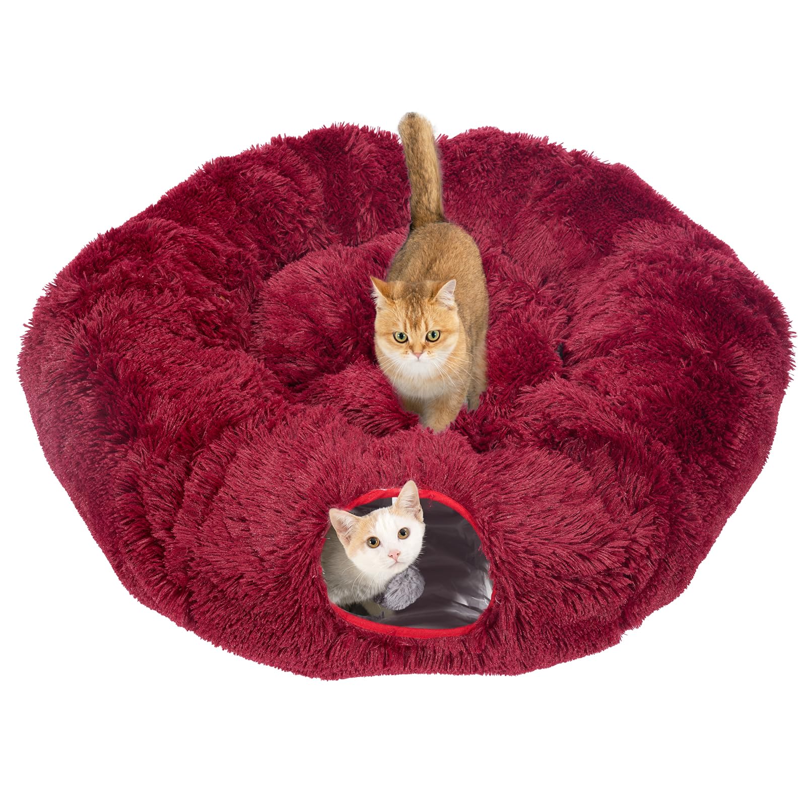 Avont Cat Tunnel Bed for Indoor Cats Plush Fluffy Kitten Donut Tunnel 3 Shape to Play