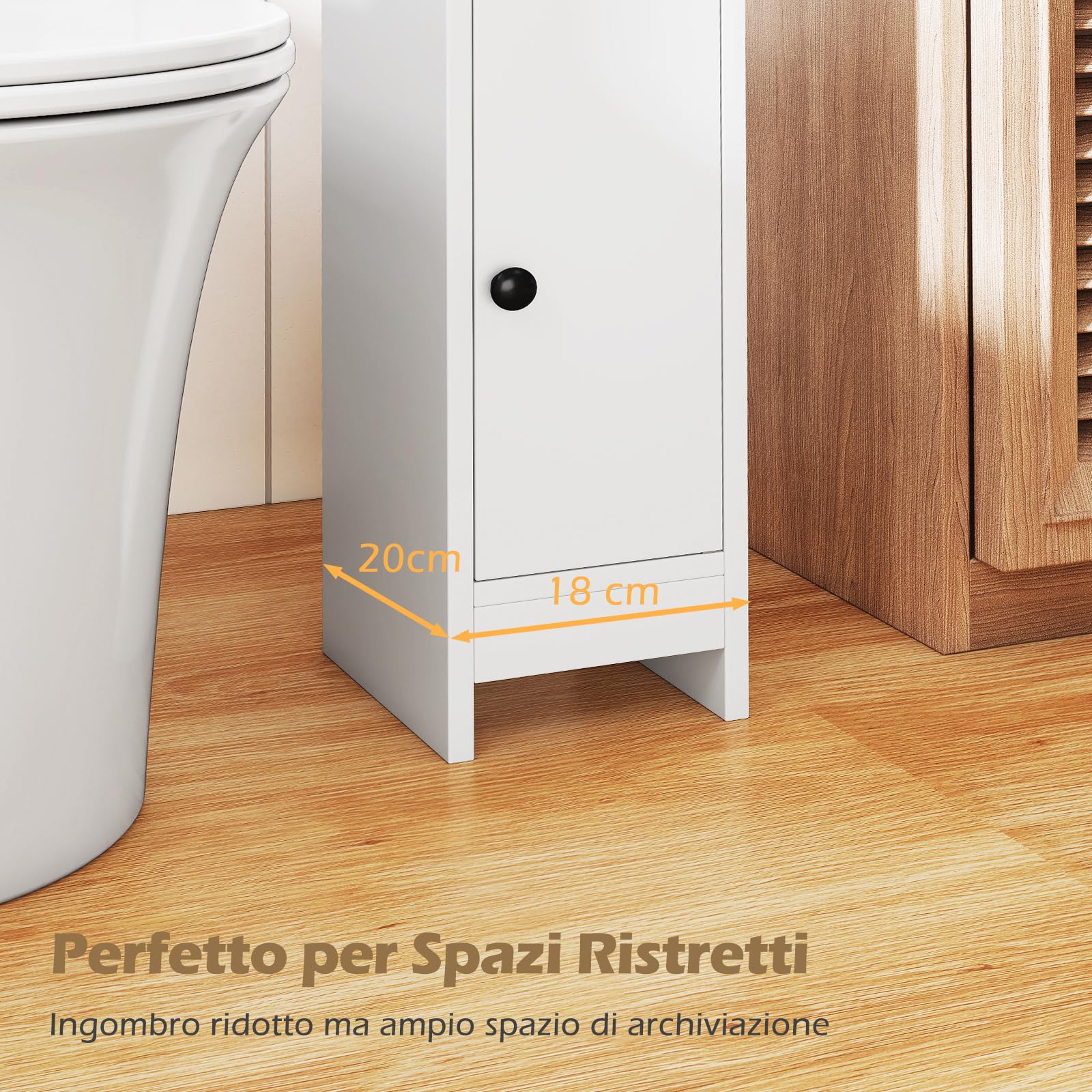 RELAX4LIFE Mobile da Bagno Stretto, Armadietto da Terra con Ripiani Regolabili e Scomparti Aperti, Porta Carta Igienica, Organizzatore Portaoggetti per Piccoli Spazi (Bianco)