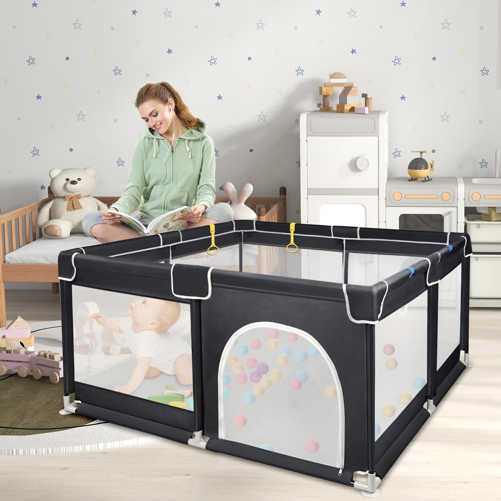 Recinzione Pieghevole Per Bambini – 127x127x68 Cm, Con Schiuma Antiurto, Rete Traspirante E Zip – Spazio Sicuro Per Neonati E Bimbi (grigio)