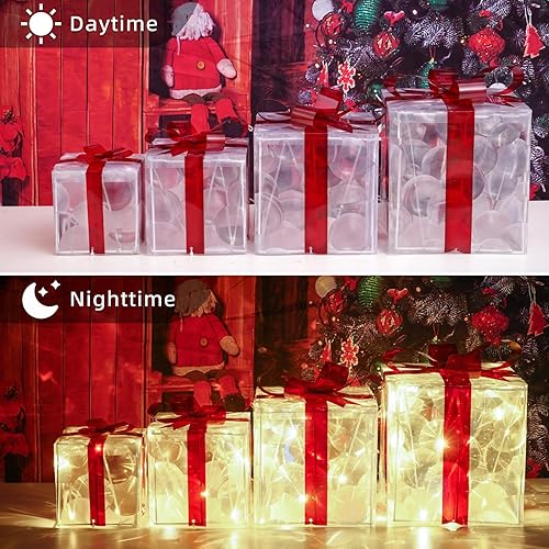 Miniatura 9 de Cajas de regalo iluminadas de Navidad, juego de 4 cajas de regalo con luces preiluminadas, juego de cajas de regalo iluminadas que funcionan con