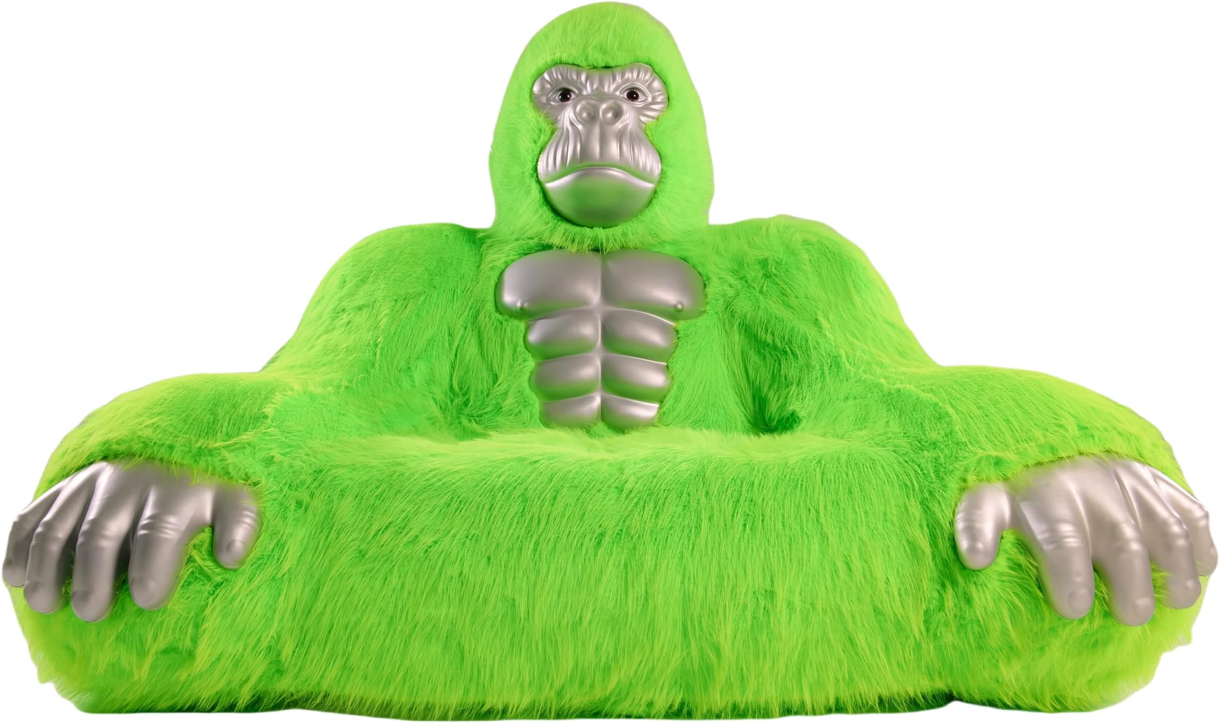 Gorilla Inflatable Luxury Sofa 6.56ft Height King Kong Inflatable Sofa Furry Plush Orangutan for Lounging, Gaming, or Movie Nights (Green)