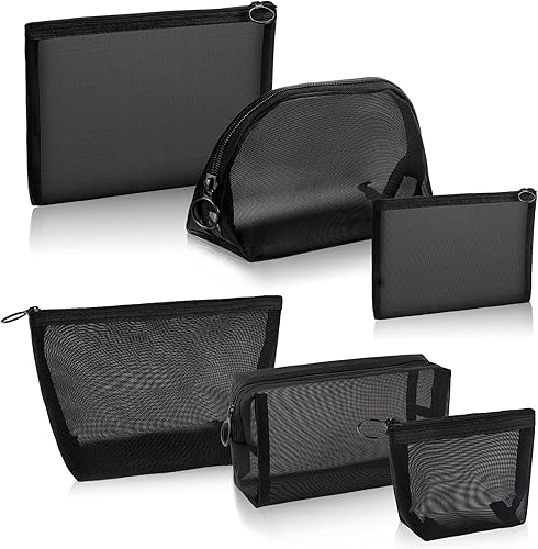 Bolsas de malla negra de 6 piezas - Neceser con cremallera para viajes y oficinas en casa, Negro -