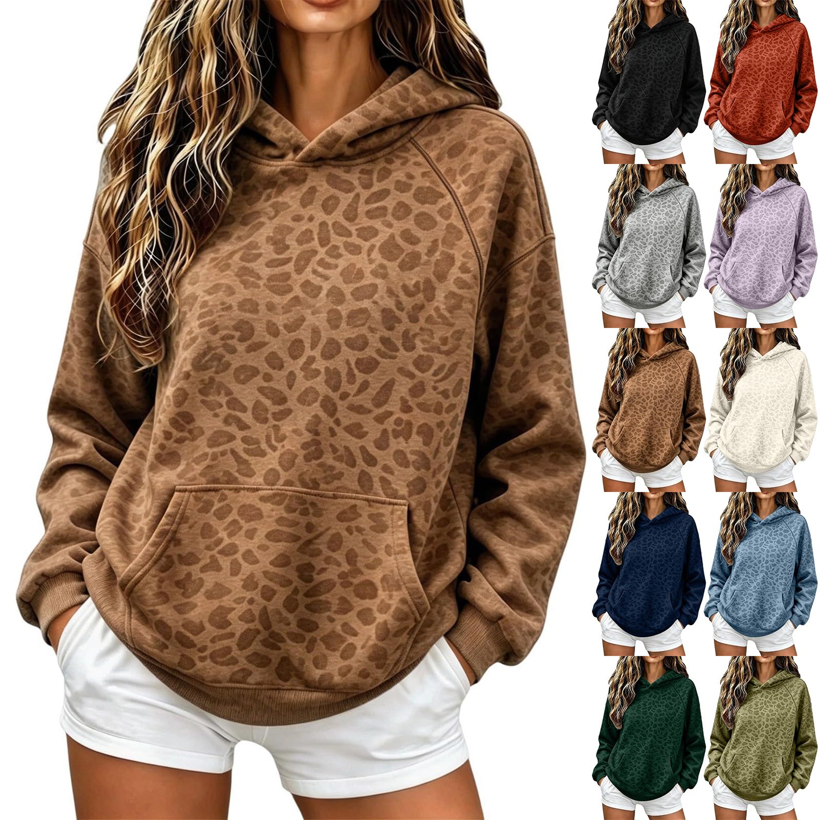 Women's Hoodies Leopard Print Lightweight Soft Fleece Crewneck Sweatshirt