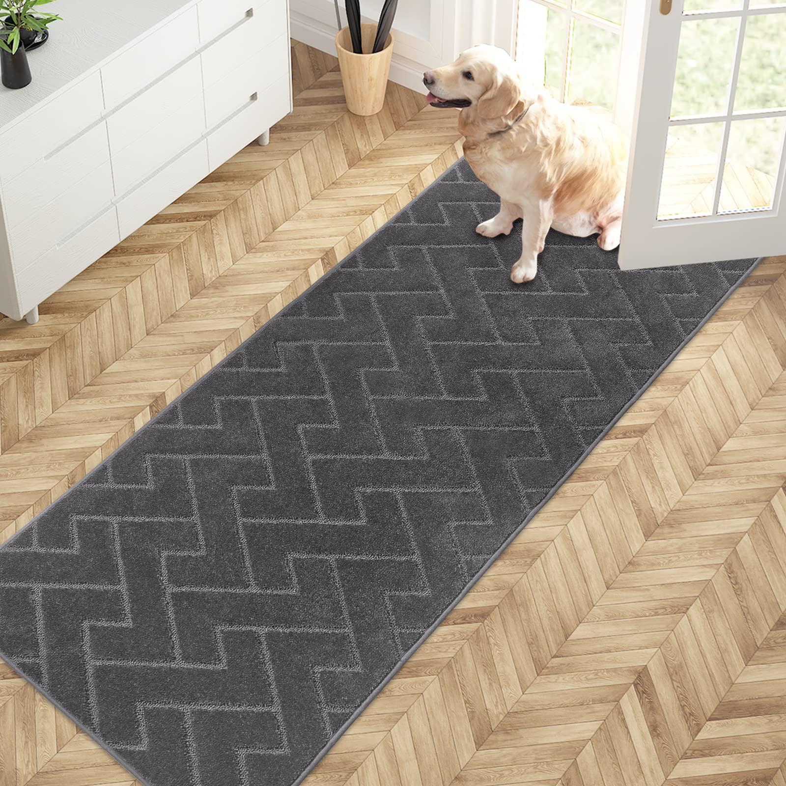 PURRUGS Dirt Trapper Door Mat 32" x 70", Non-Slip Machine Washable Entrance Rug, Shoes Scraper, Dog Door Mat, Super Absorbent Welcome mat for Front Door, Back Door, Entry, Muddy Wet Shoes and Paws