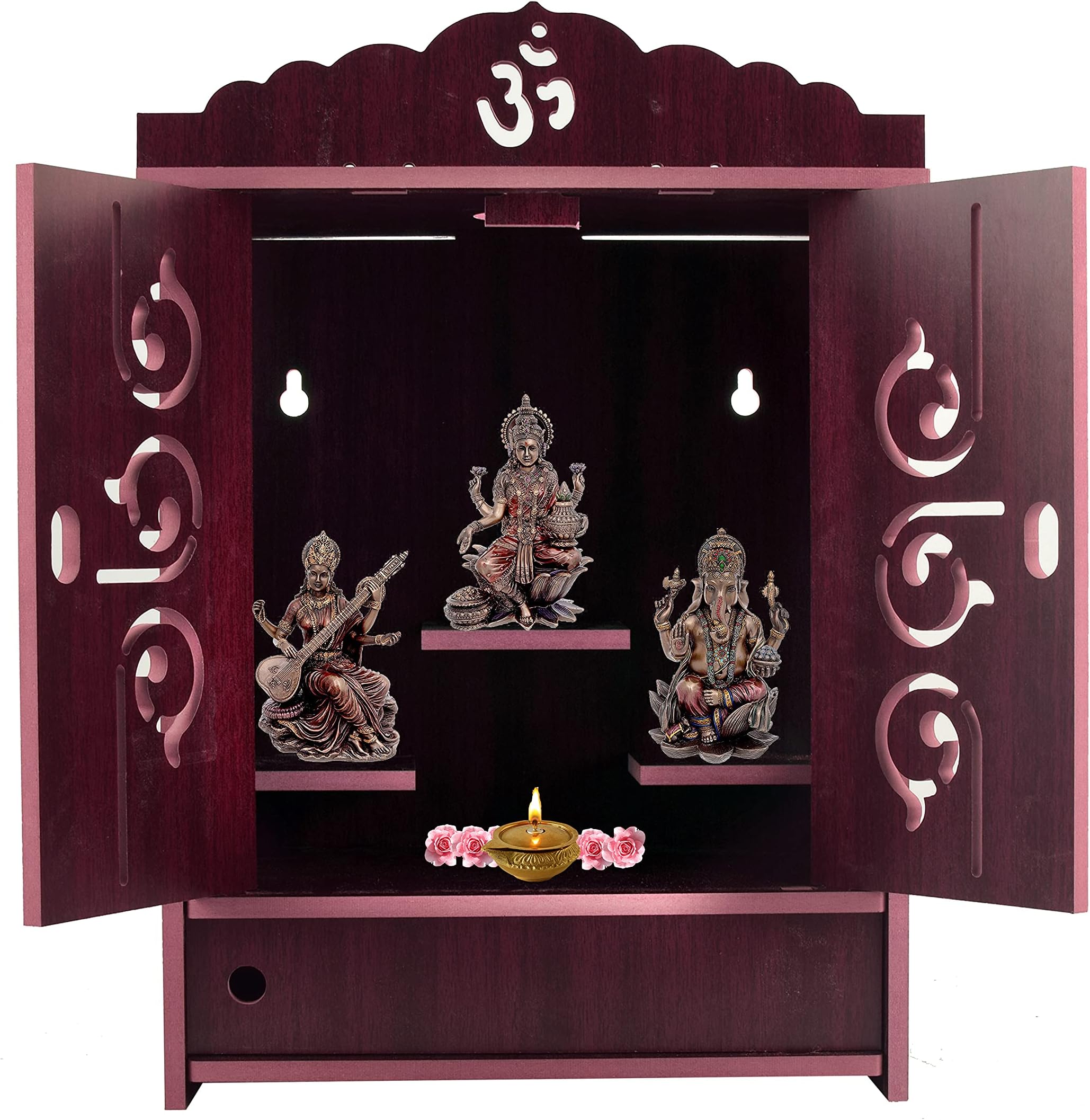MIDU Pooja Mandir for Home Wall Hanging MDF Wooden Temple with Door Brand (Dark Brown 1)