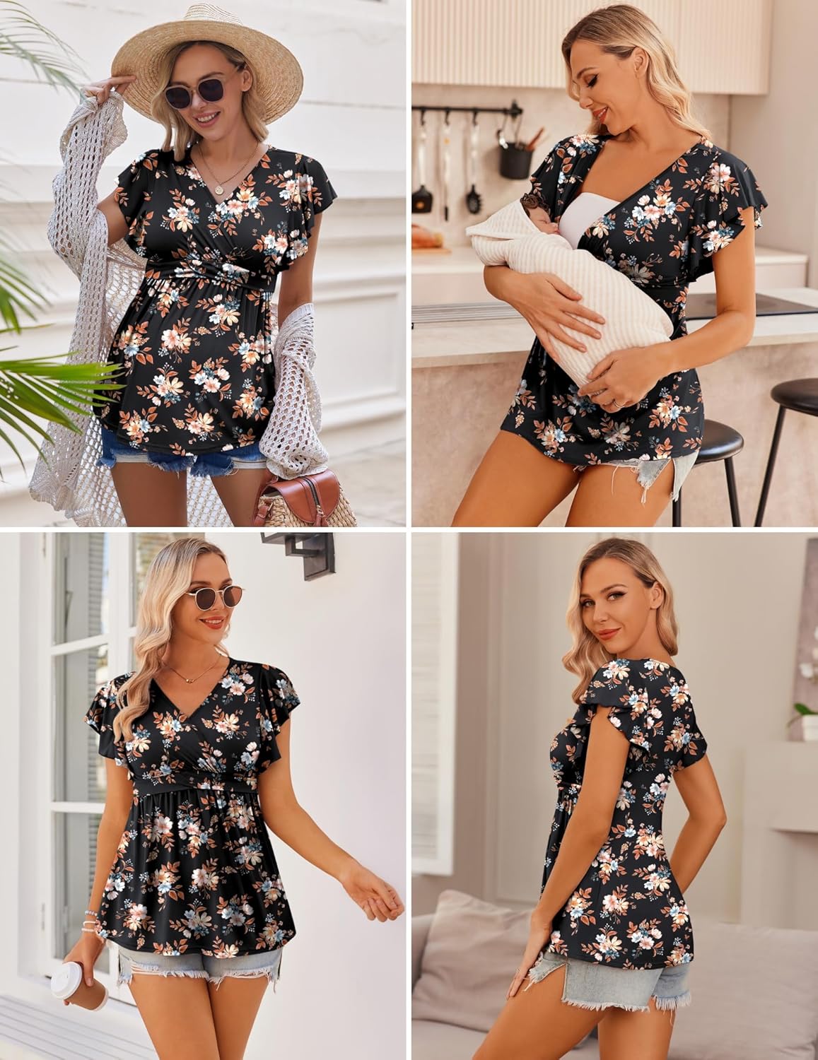 Ekouaer Maternity Shirts 3 Packs Flying Short Sleeve Nursing Tops Pregnancy Clothes - Image 2