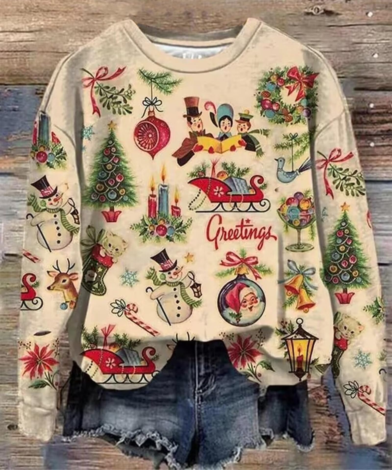 GREFLYING Sudadera de Navidad para ver películas de Navidad para mujer, con hombros descubiertos, sexy, de manga larga