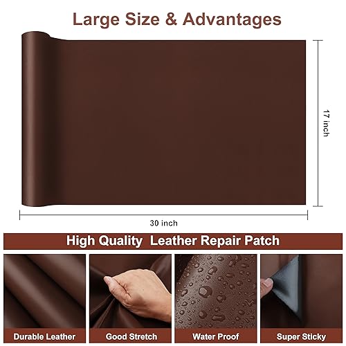 Miniatura 10 de AVEUO Parche de reparación de cuero, 3.5 x 60 pulgadas, parches de cuero autoadhesivos grandes para muebles, sofás, asiento de automóvil, sillas