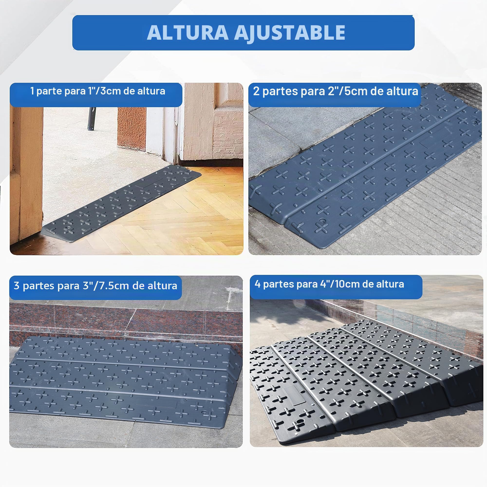 Vlinow - Rampa de umbral de puerta en alturas de 3/5/7,5/10 cm, altura ajustable, ligera y fácil de transportar, para acera, utilizable como rampa para sillas de ruedas, rampa de umbral