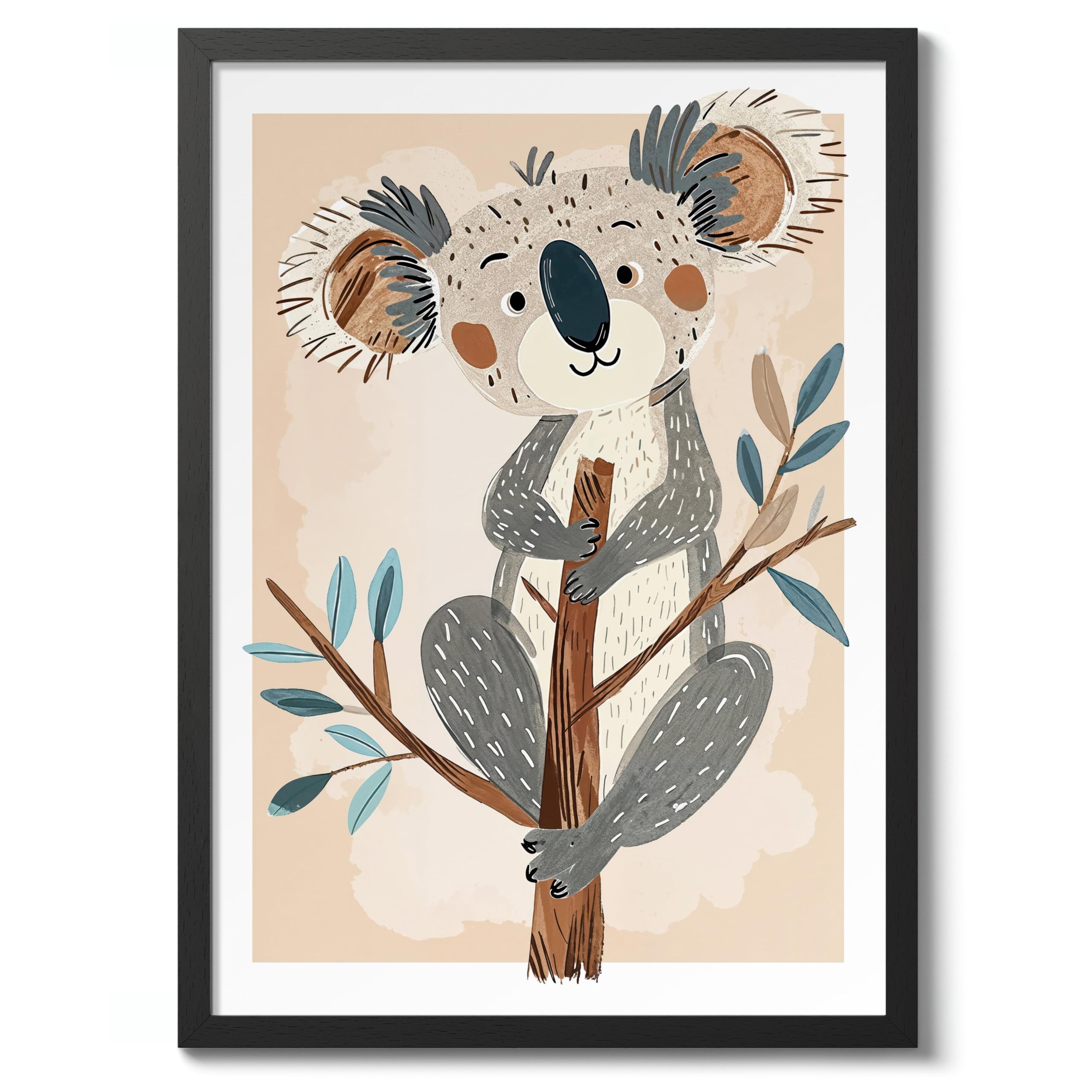 Koala Bear Animal Nursery Prints, Baby And Kids Wall Art Bedroom Decoration, Archival Matte, A2 (Black Frame) - 59.4x42cm