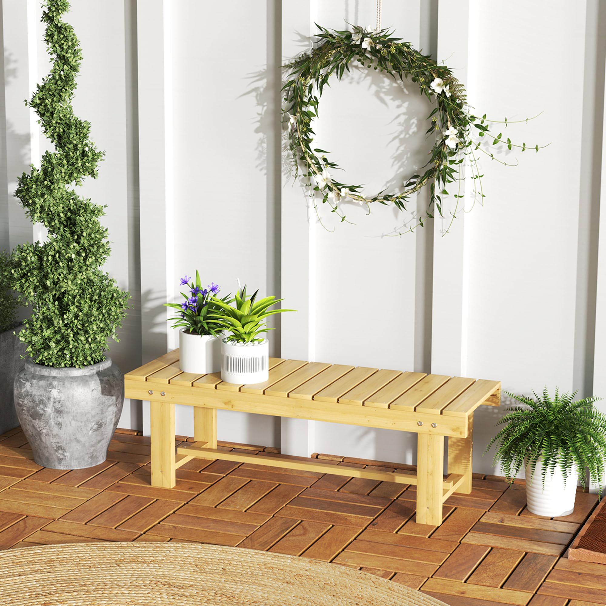 Outsunny Banc de Jardin Bois 2 Places Style Rural Chic110 x38 x35 cm | Assise à Lattes, Sapin pré-huilé