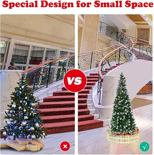 Miniatura 5 de GOFLAME Árbol de Navidad flocado de nieve de 5 pies, árbol de Navidad artificial con piñas y soporte de metal, decoración navideña tradicional para