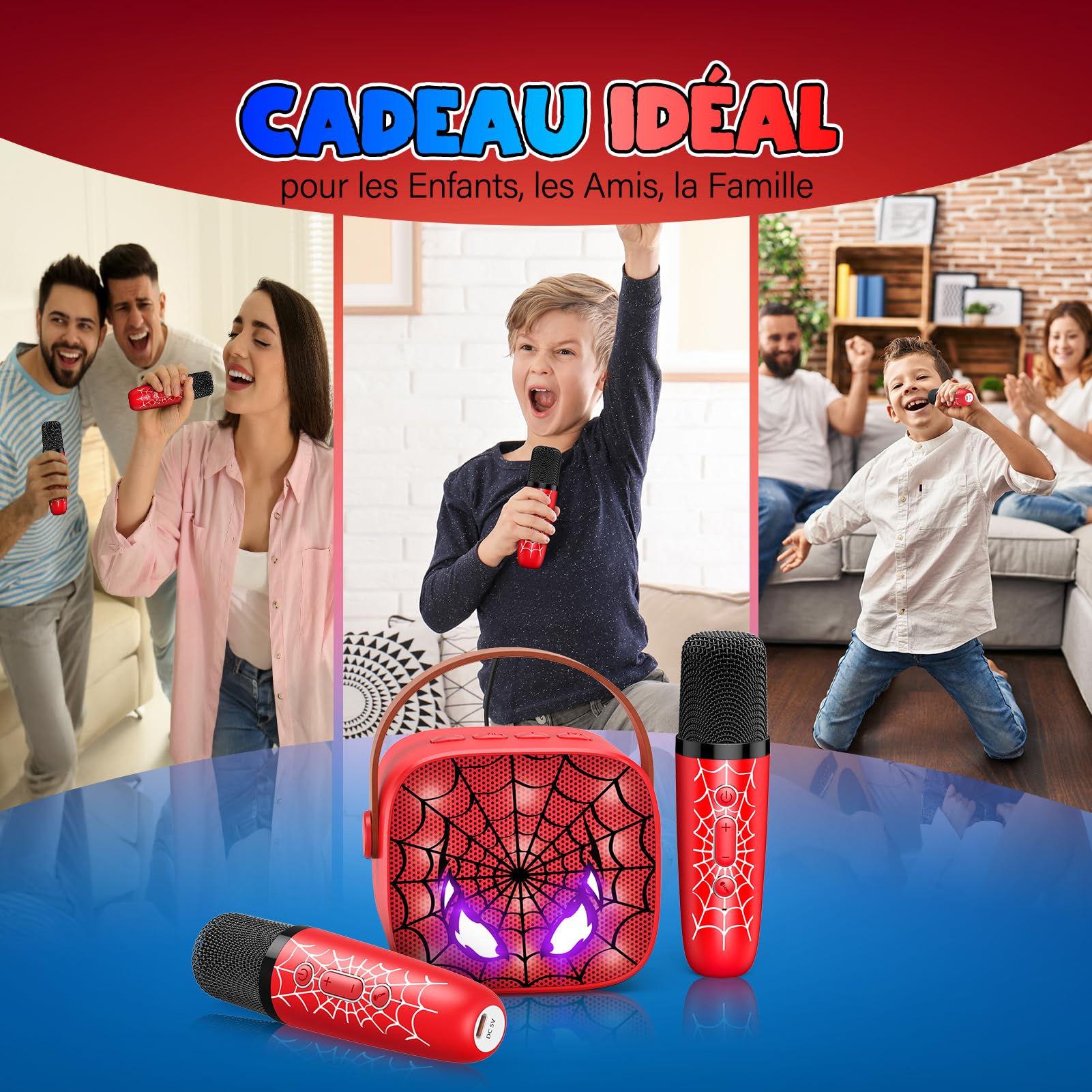 Braxel Cadeau Garcon 3-12 Ans, Micro Karaoke Enfant avec 2 Micro sans Fil Bluetooth Jouet Garcon 3-12 Ans Micro Enceinte Karaoké Cadeau de Noel Enfants Microphone Enfant pour Chanter