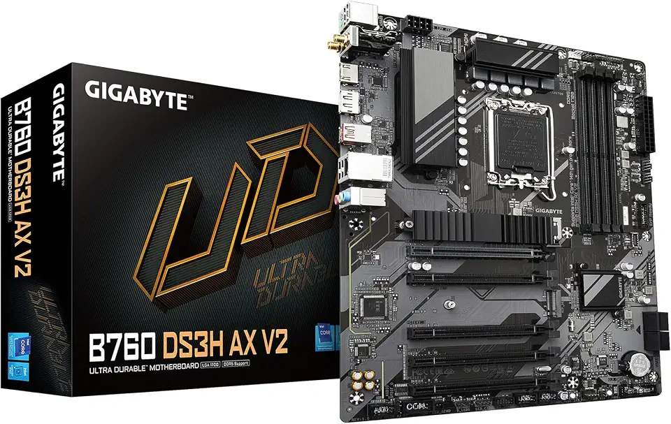 GIGABYTE Placa-mãe B760 DS3H AX V2 LGA 1700 Intel B760 ATX com DDR5, Dual M.2, PCIe 4.0, USB 3.2 Gen 2x2 Type-C, WiFi 6, LAN 1GbE, Q-Flash Plus, EZ-Latch