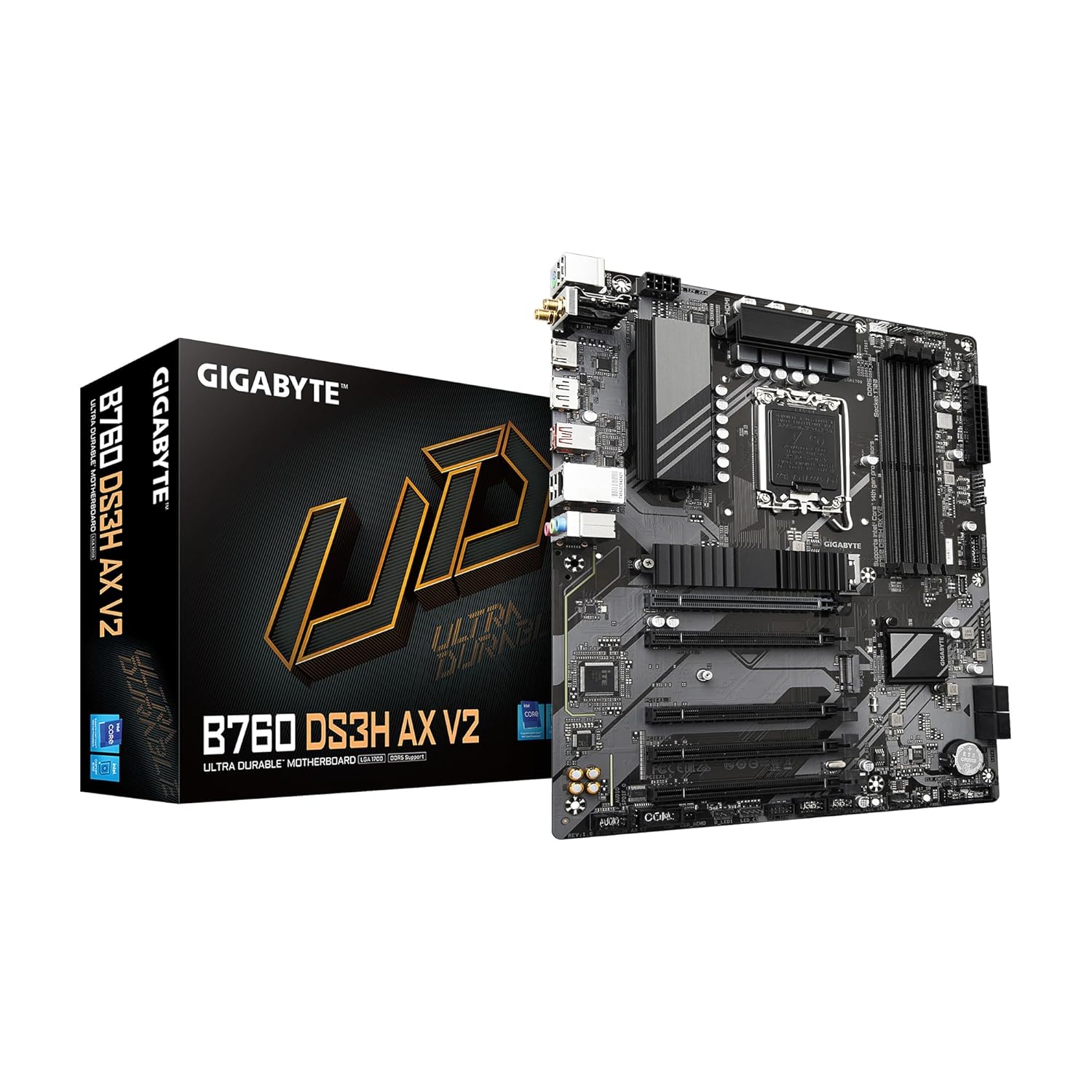 GIGABYTE B760 DS3H AX V2 LGA 1700 Intel B760 ATX Motherboard with DDR5, Dual M.2, PCIe 4.0, USB 3.2 Gen 2×2 Type-C, WiFi 6, 1GbE LAN, Q-Flash Plus, EZ-Latch