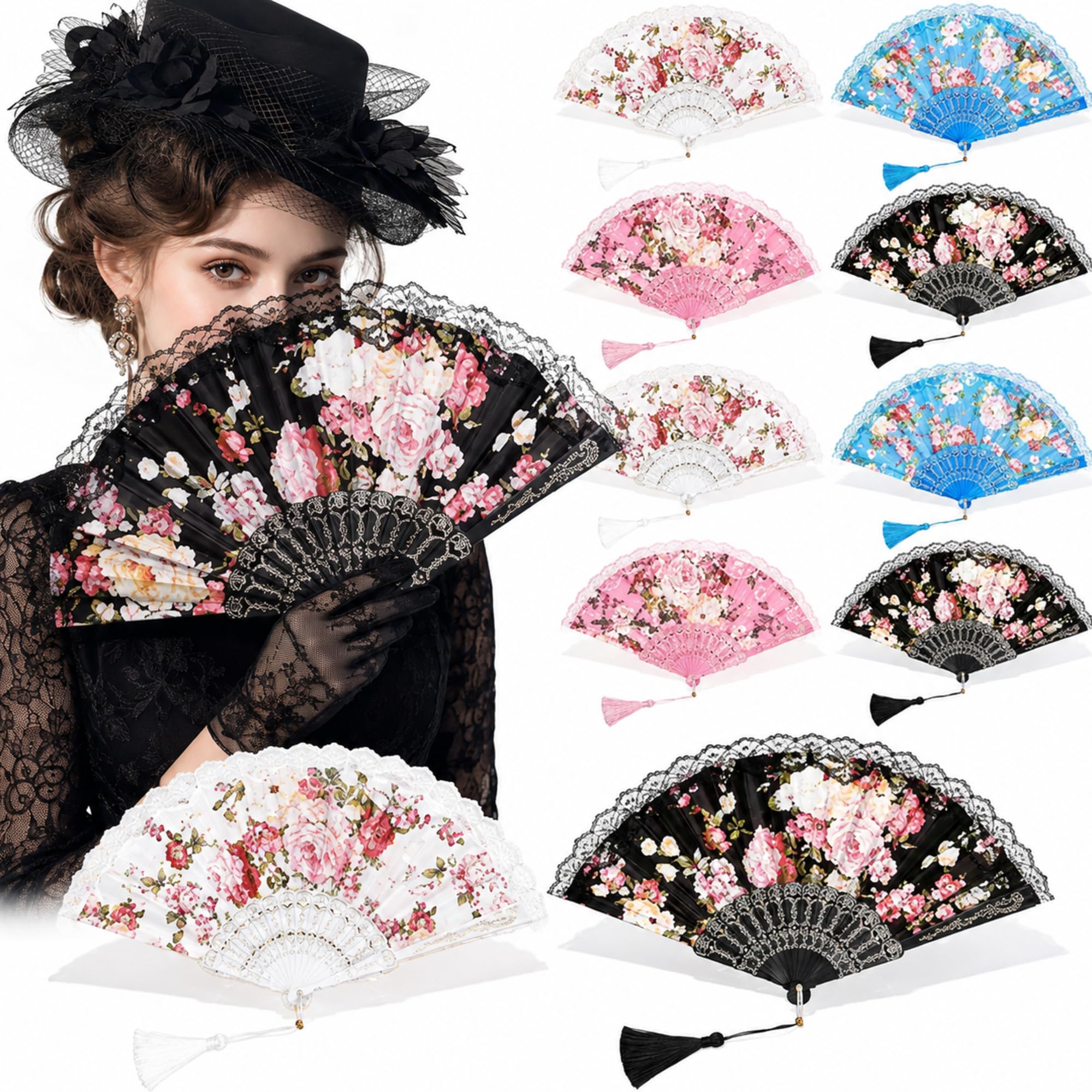 Photo 1 of Ecally 12 Pack Lace Folding Hand Fans