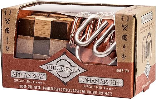 Project Genius Mini Roman 2 unidades, rompecabezas de madera, rompecabezas 3D, desenredamiento de metal