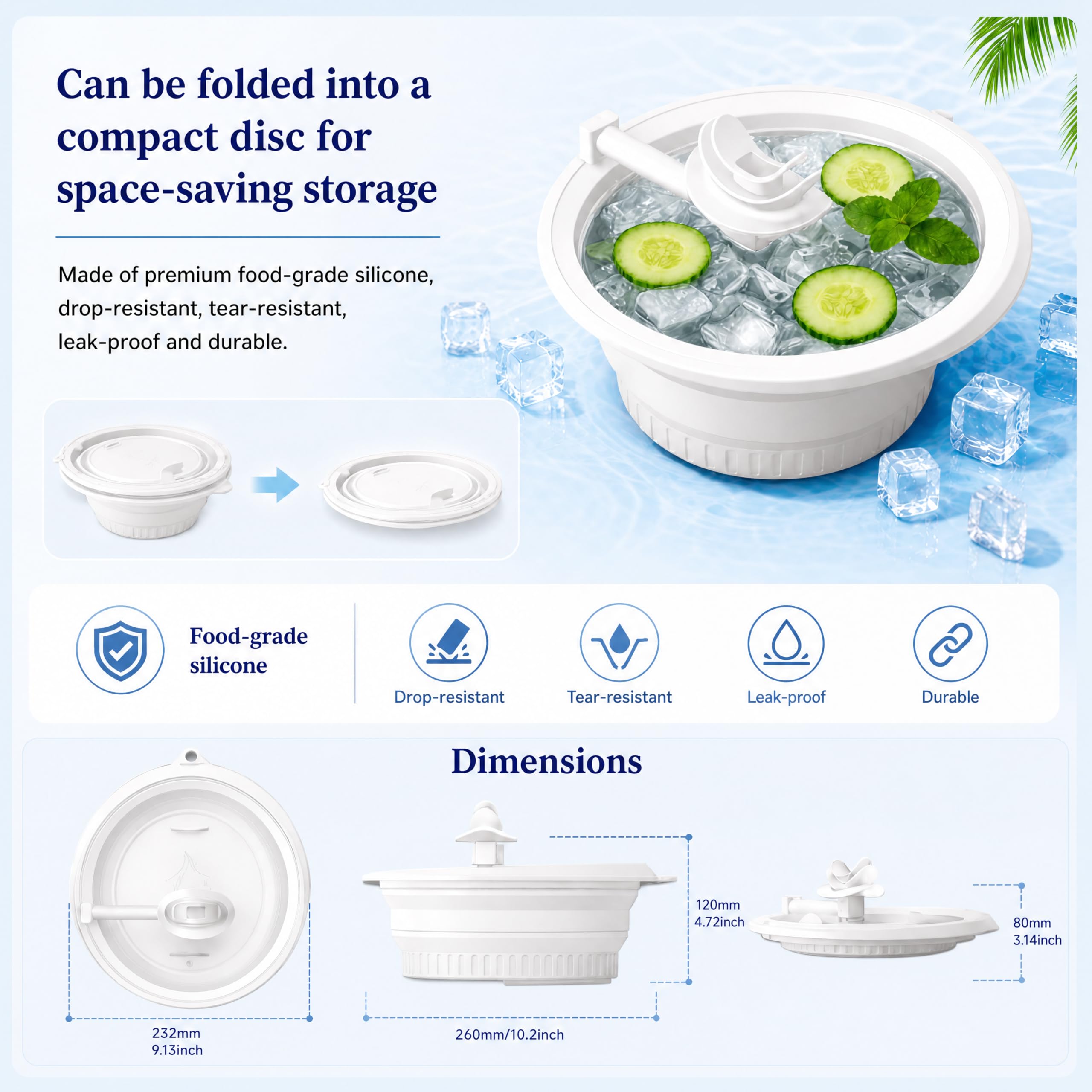 Collapsible Silicone Face Ice Bath Bowl with Breathing Tube and Ice Tray