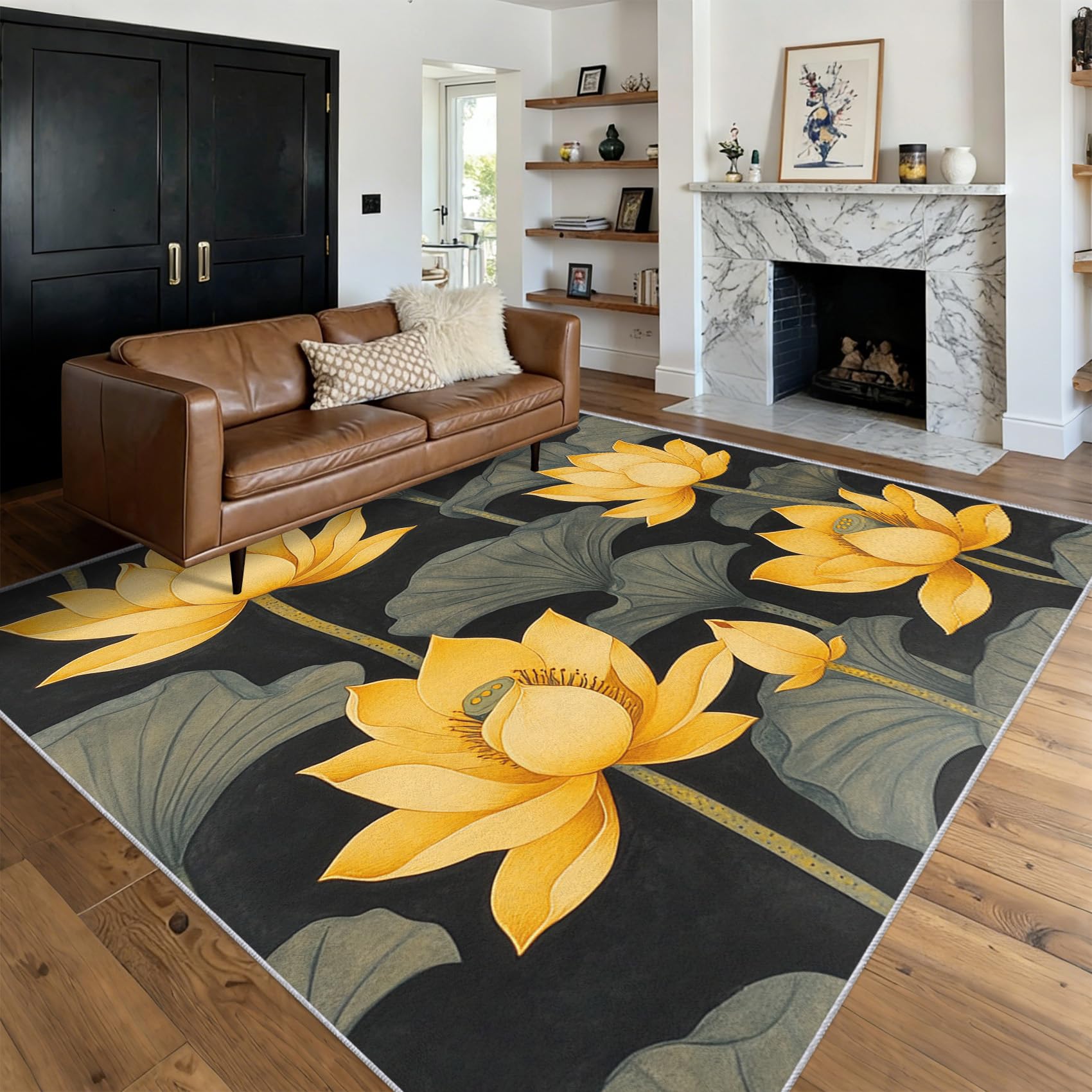 Amazon.com: Yellow Lotus Flower Rugs for Living Room Decor