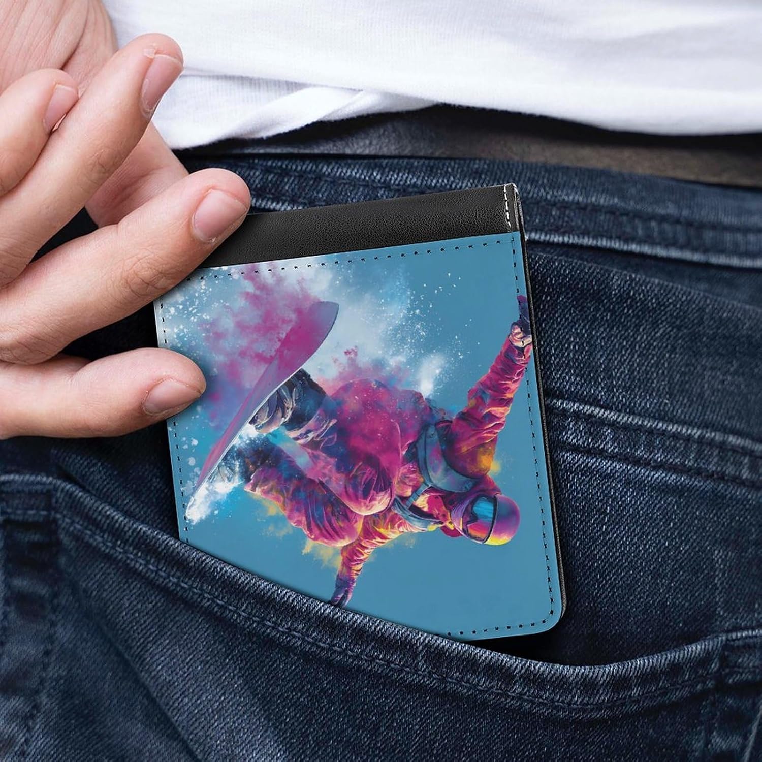 Snowboarder Snowboarding Novelty Wallet Soft Slim Front Pocket Bifold Purse with ID Credit Card Holder