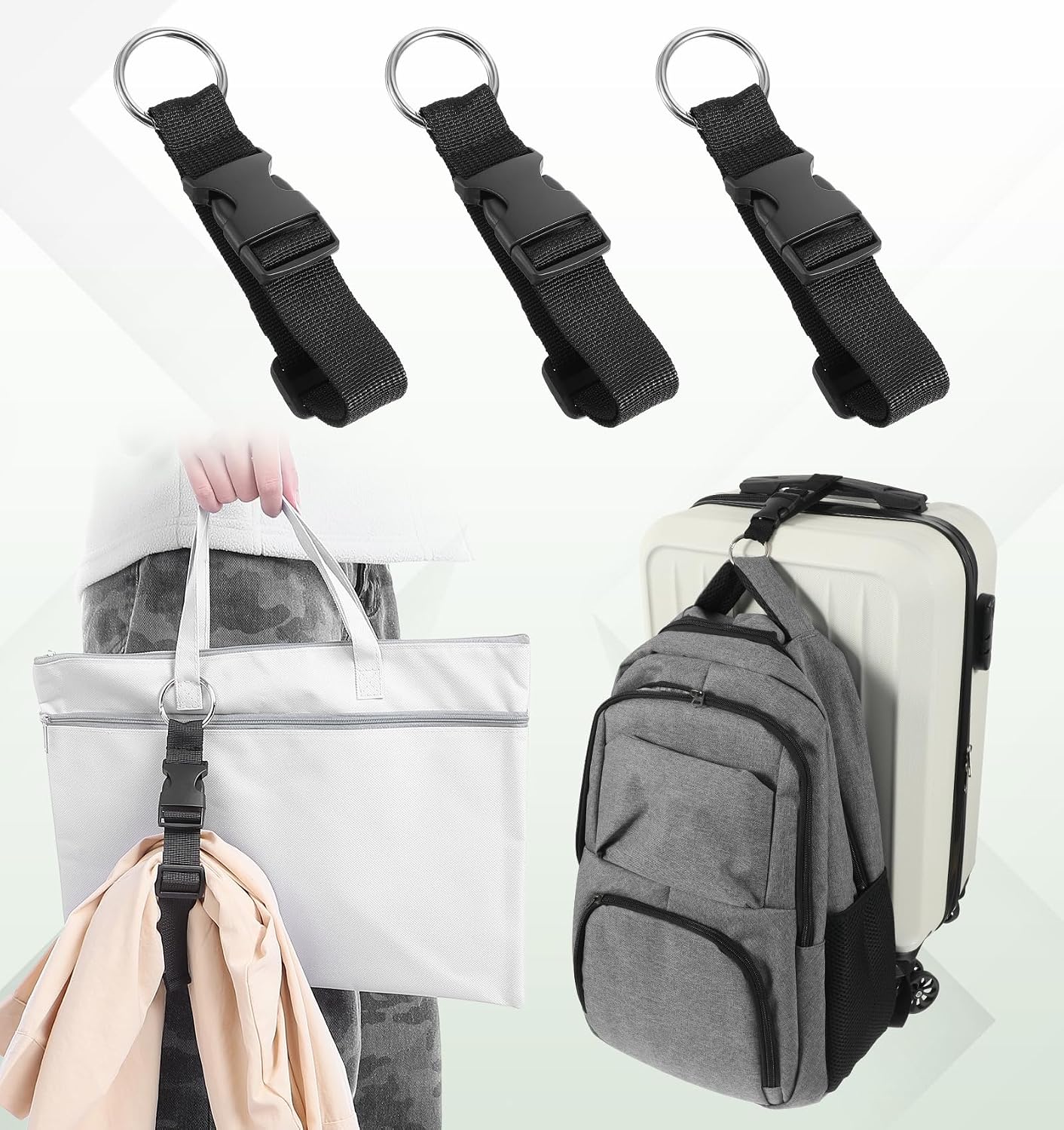 3 Pcs Travel Straps for Luggage, Adjustable Add a Bag Strap with Clips, Hands-Free Jacket Holder Travel Accessories for Backpack or Luggage, Black