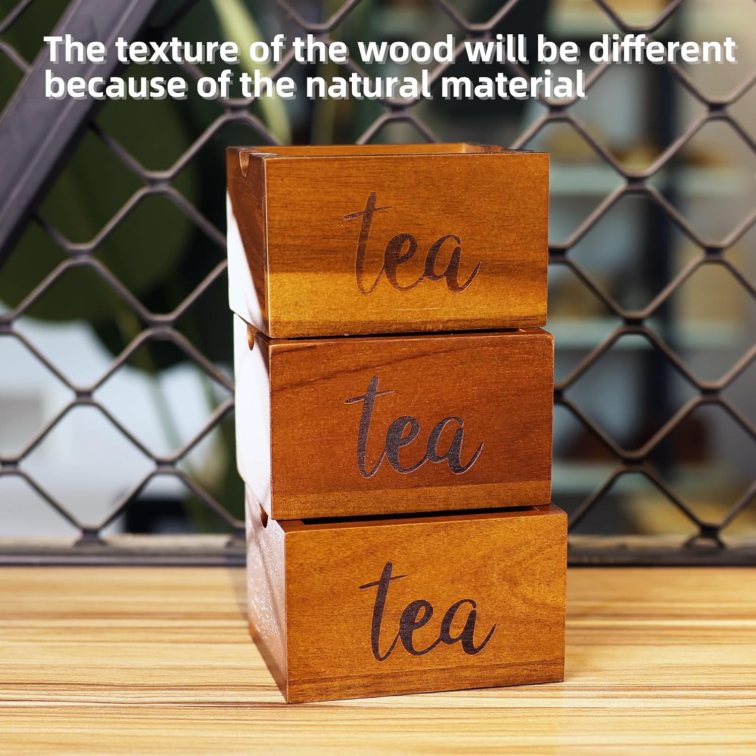 Acacia Sugar Packet Caddy for Coffee Bar, Farmhouse Wood Sugar Holder Packets , Sugar Packet Container, Small Tea Bag Organizer for Office Table,Hotel, Restaurant, Brown Labeled "Tea"