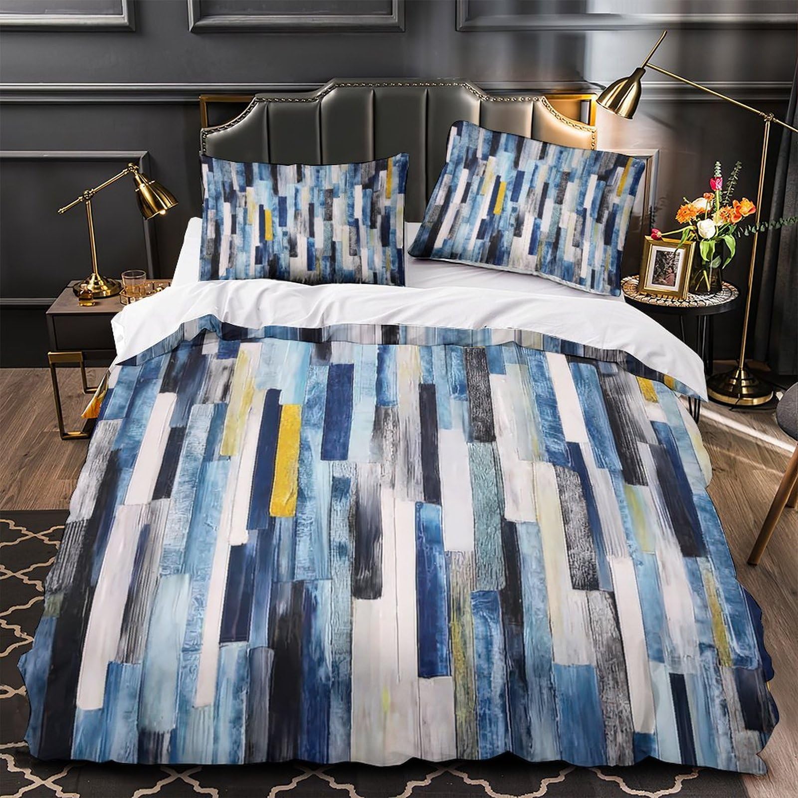 Housse de couette art abstrait 200x200 microfibre super douce anti-plis avec zip