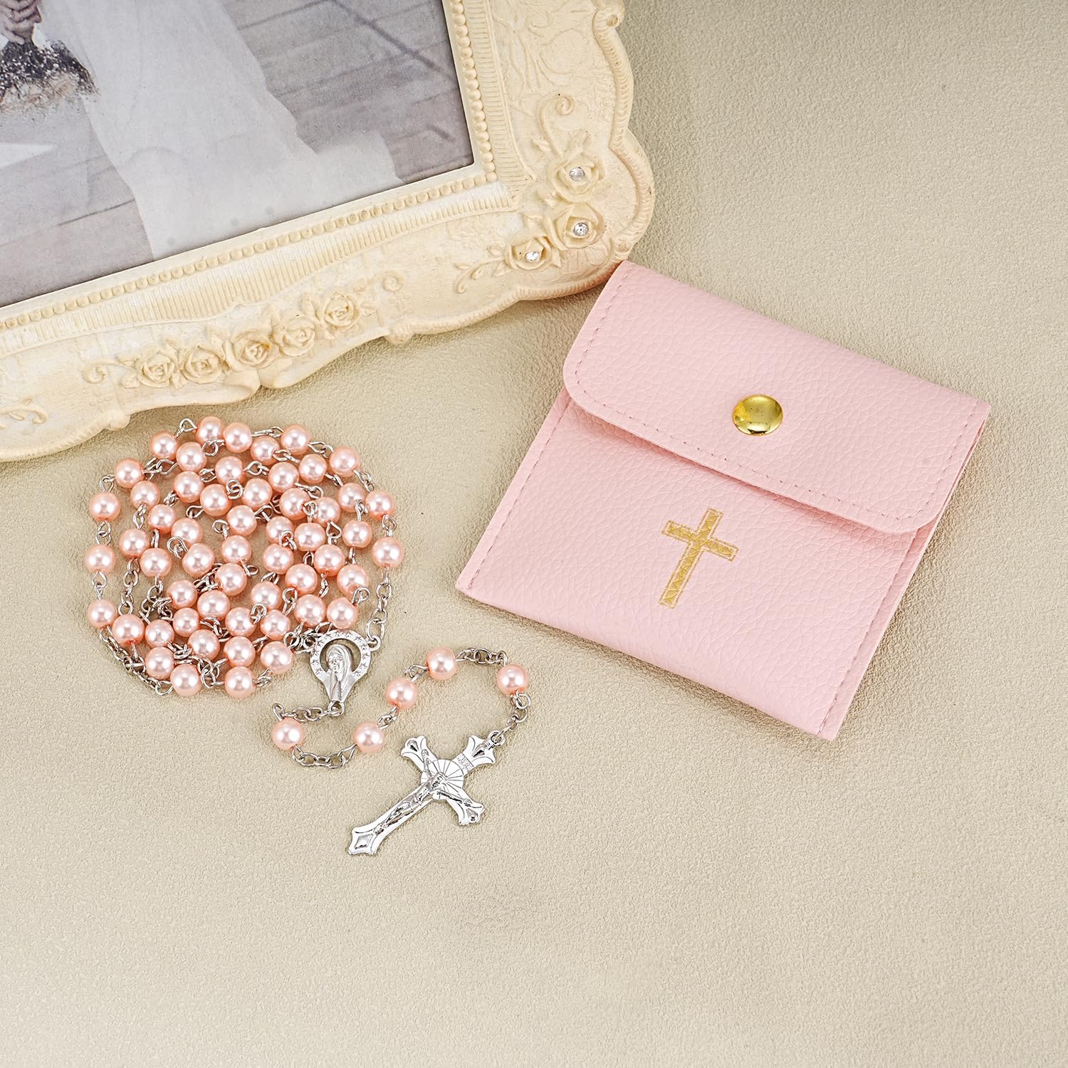 Rosary Beads Catholic, Rosary Necklace with Leather Pouch, Prayer Beads Christian Gifts for Women Catholic Gifts - Image 4