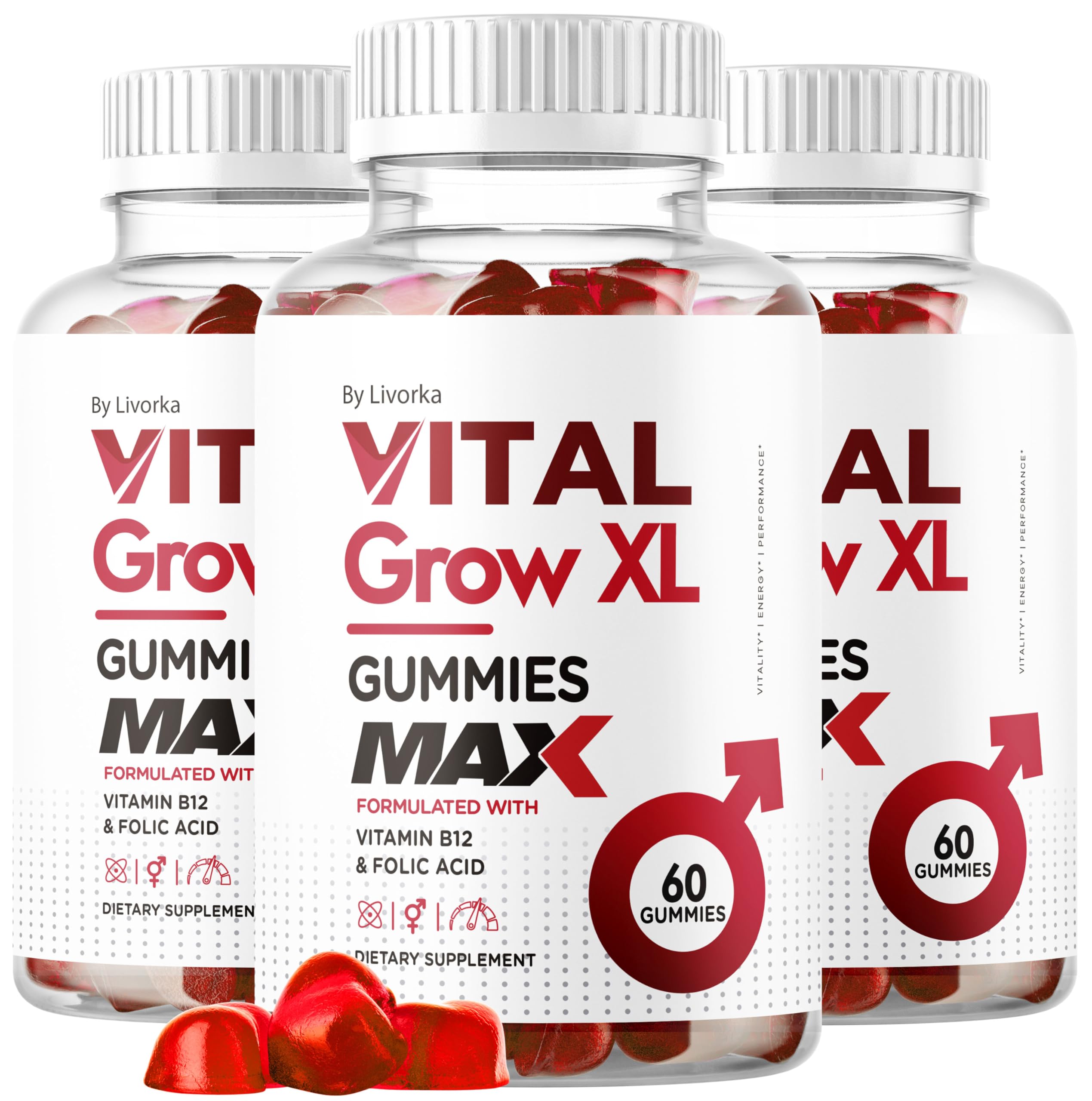 (3 Pack) Vital Grow XL Male Gummies - Men's Performance Gummies 1050MG Vital GrowXL Blend, Vital Growth Gummy Advanced Formula, 180 Gummies for 3 Months
