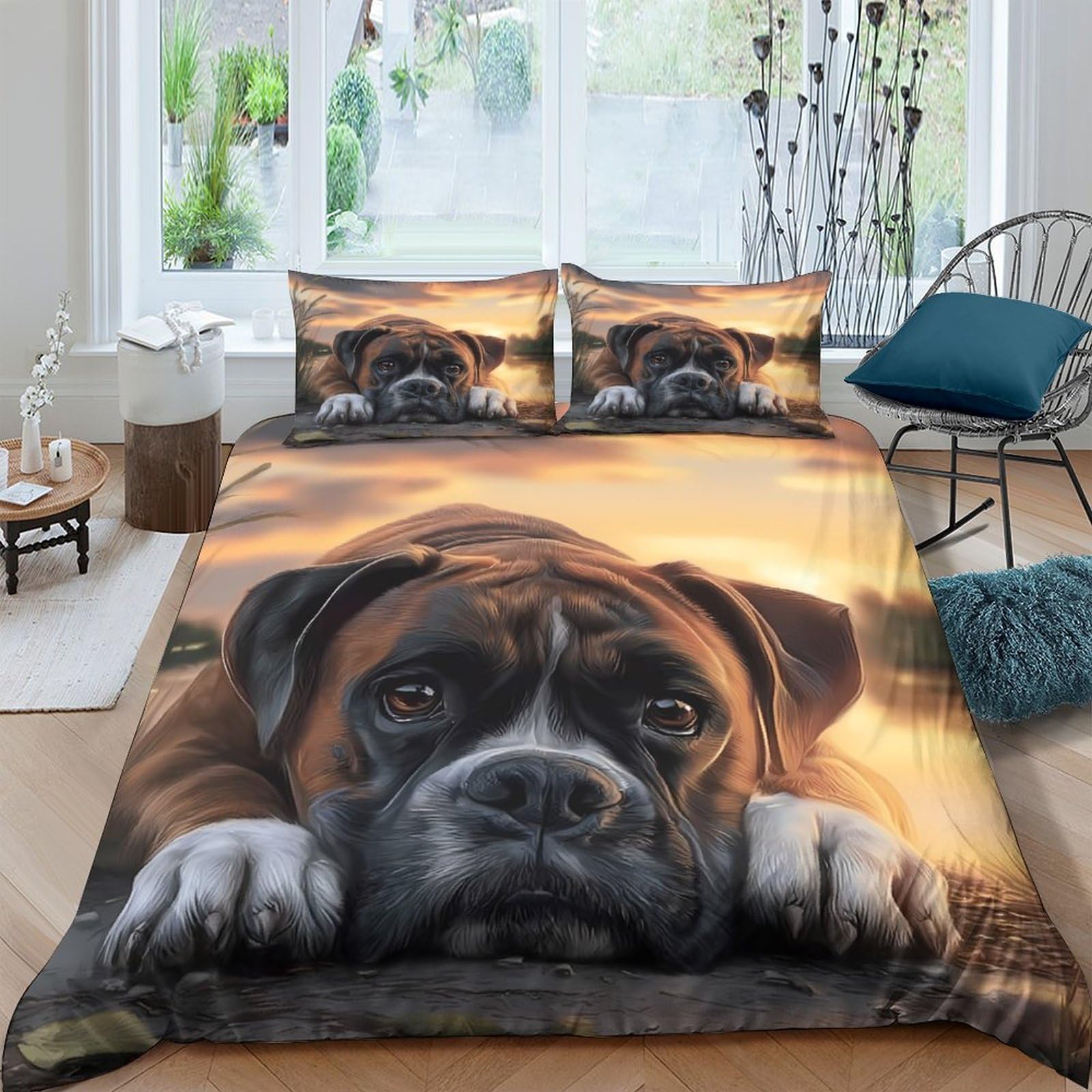 Ctjqhvkz Style-5 3D Printed Boxer Dog Fitted Sheet Microfiber Soft Brown Animal Bed Cover For Bedroom Dorm Mattress Decor Single（135X200cm）