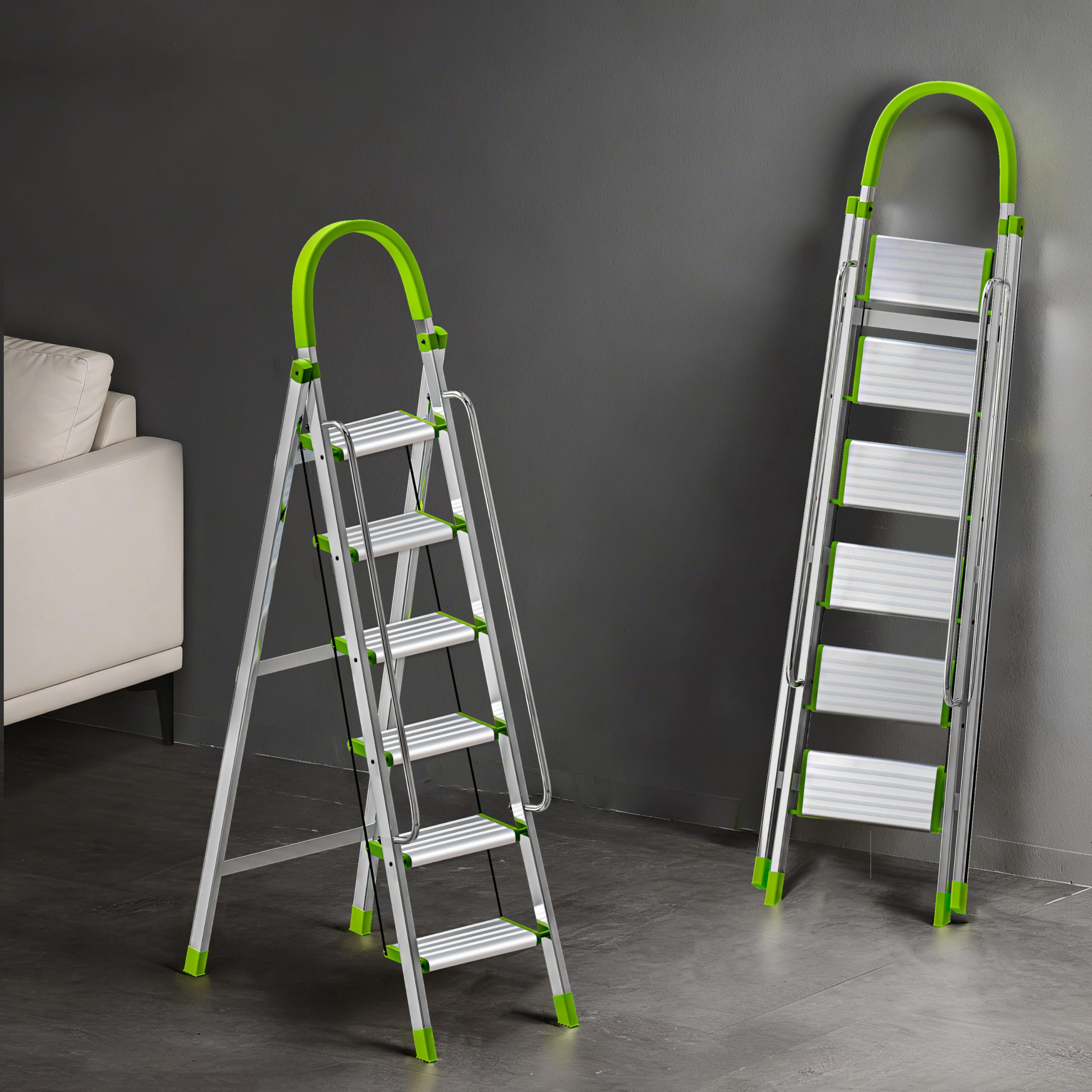 BUILDSKILL Aluminium Ladder for Home 6 Steps | 35x16cm Wide Anti-Slip Aluminium Steps | Stainless Steel Body | Handrails | Load 150 Kg| Foldable Lightweight 6.5KG Ladder for Kitchen, Office & Home-image-42