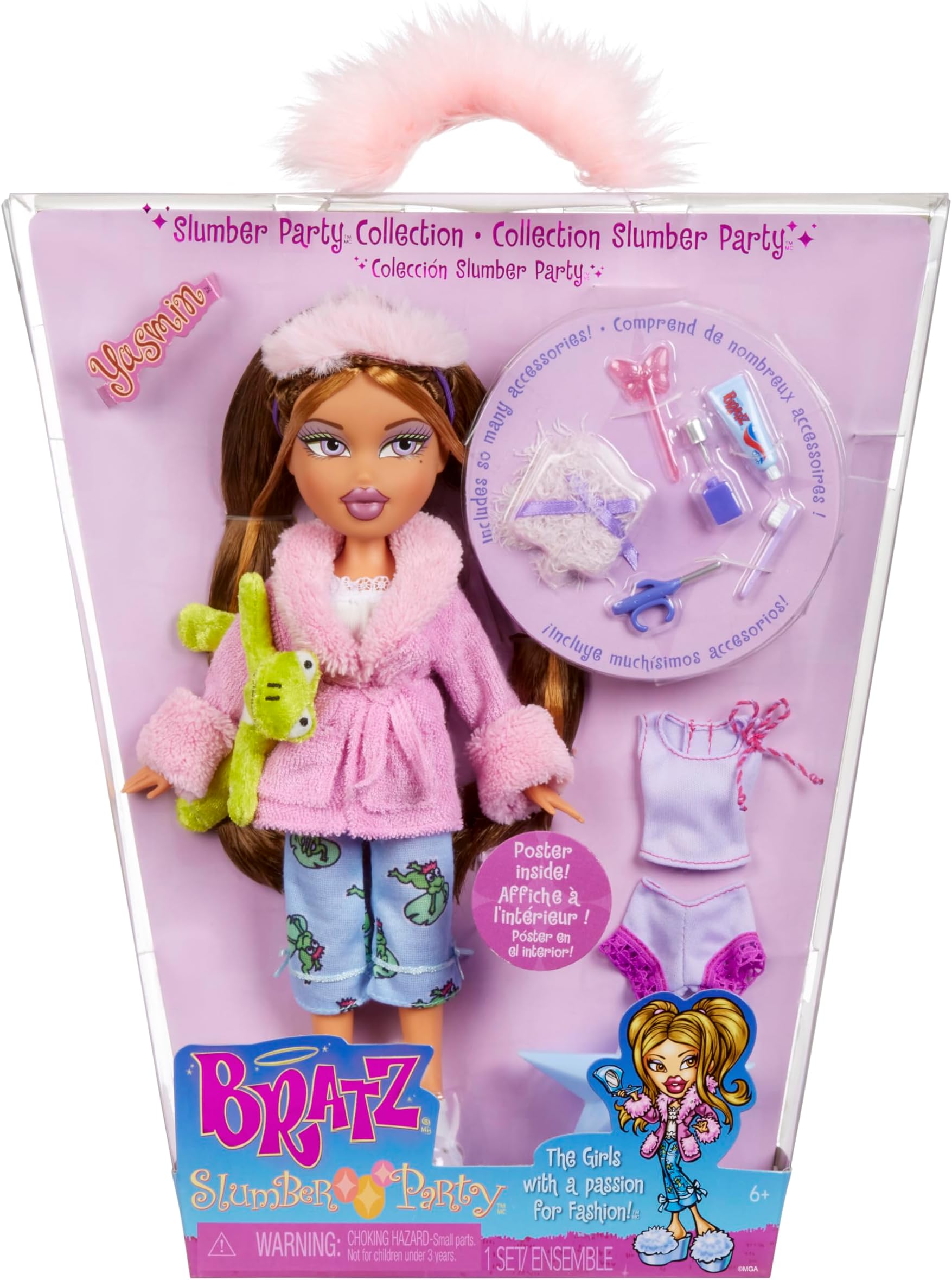 Slumber Party - Yasmin Fashion Doll - with 2 Sets of Pajamas, Plush and Accessories Suitable for Children and Collectors