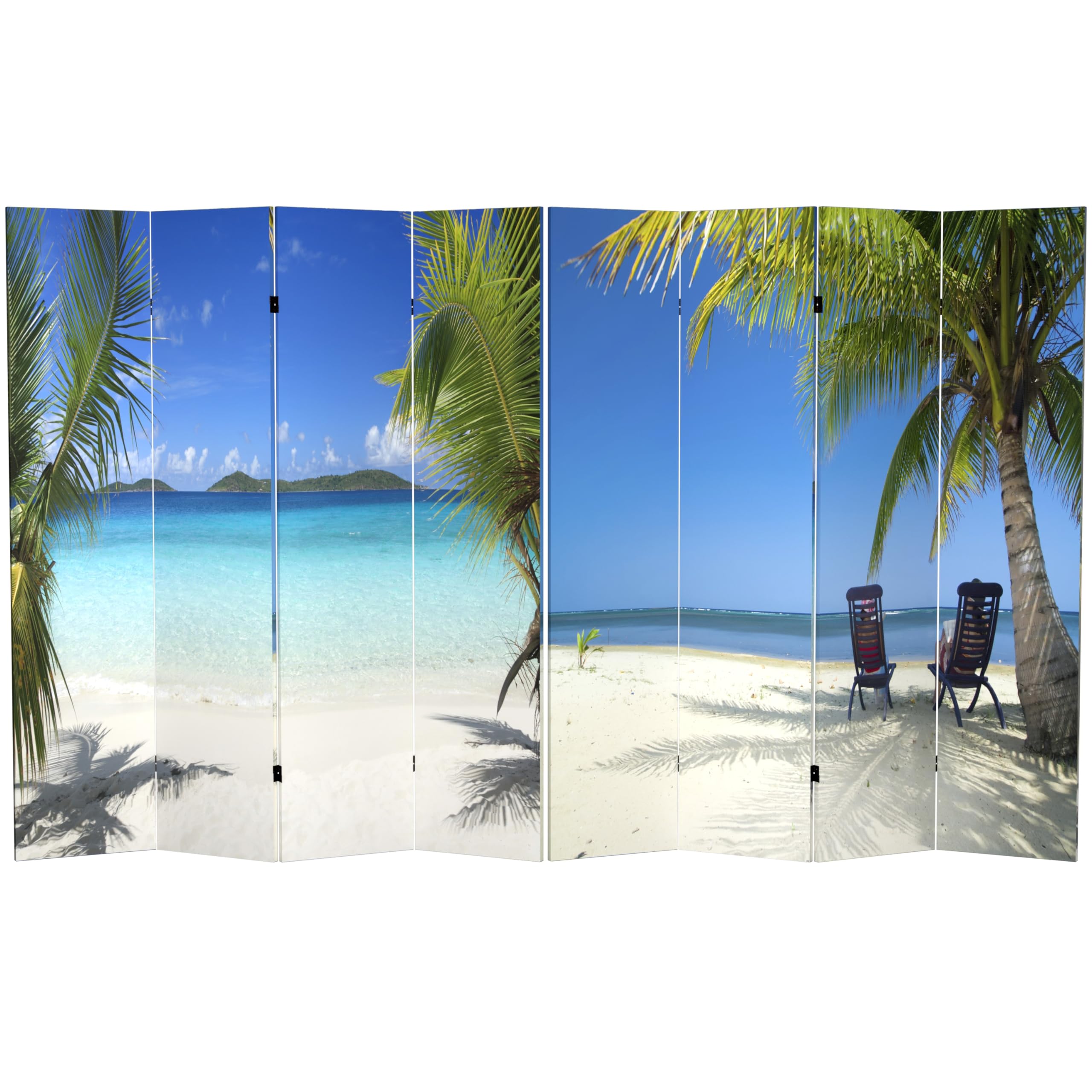 Red Lantern 6 ft. Tall Double Sided Beach Room Divider 4 Panel Freestanding Folding Privacy Screen, Partition, and Separator for Modern and