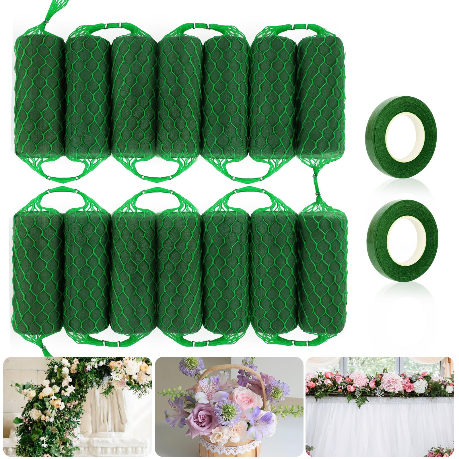 Photo 1 of 14 Pcs Floral Foam Garland 9.2ft Flower Sponge Blocks Kit, Absorption Flower Holder Arch Door Tabletop Flower Arrangement Material Floral Craft Wet Foam Blocks for Home Wedding Holiday Decoration