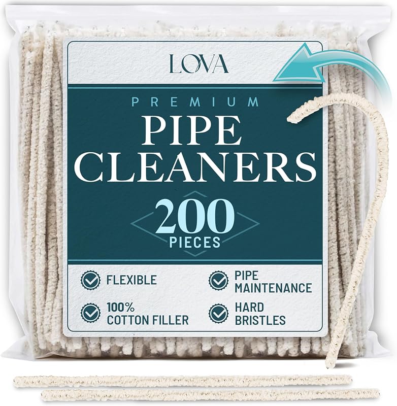 Pipe Cleaners Bulk 200 Pack – LOVA Hard Bristle, 6 Inch, Steel Wire Core – Pipe Cleaners for Cleaning Tobacco Pipes, Glass Pipes, Stems & Bowls – Stiff Bristles Scrub, Cotton Core Absorbs – Built to scrub not fall apart