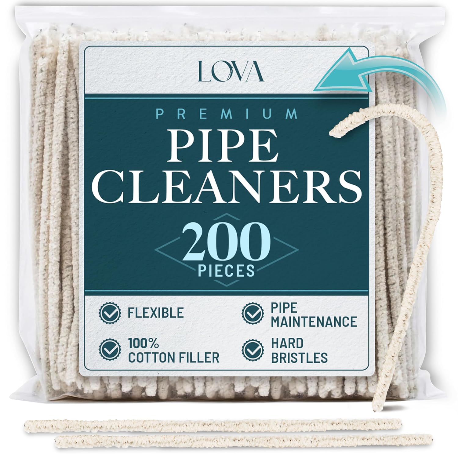 LOVA Hard Bristle Pipe Cleaners 200 Count 6 in 100 Cotton Flexible Steel Wire Core Deep Clean Tobacco