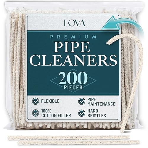 LOVA Hard Bristle Pipe Cleaners, 200 Count (6 in) – 100% Cotton, Flexible Steel Wire Core, Sharp Plastic Bristles – Deep Clean Tobacco Pipes, Glass Pipes, Straws & Narrow Tubes