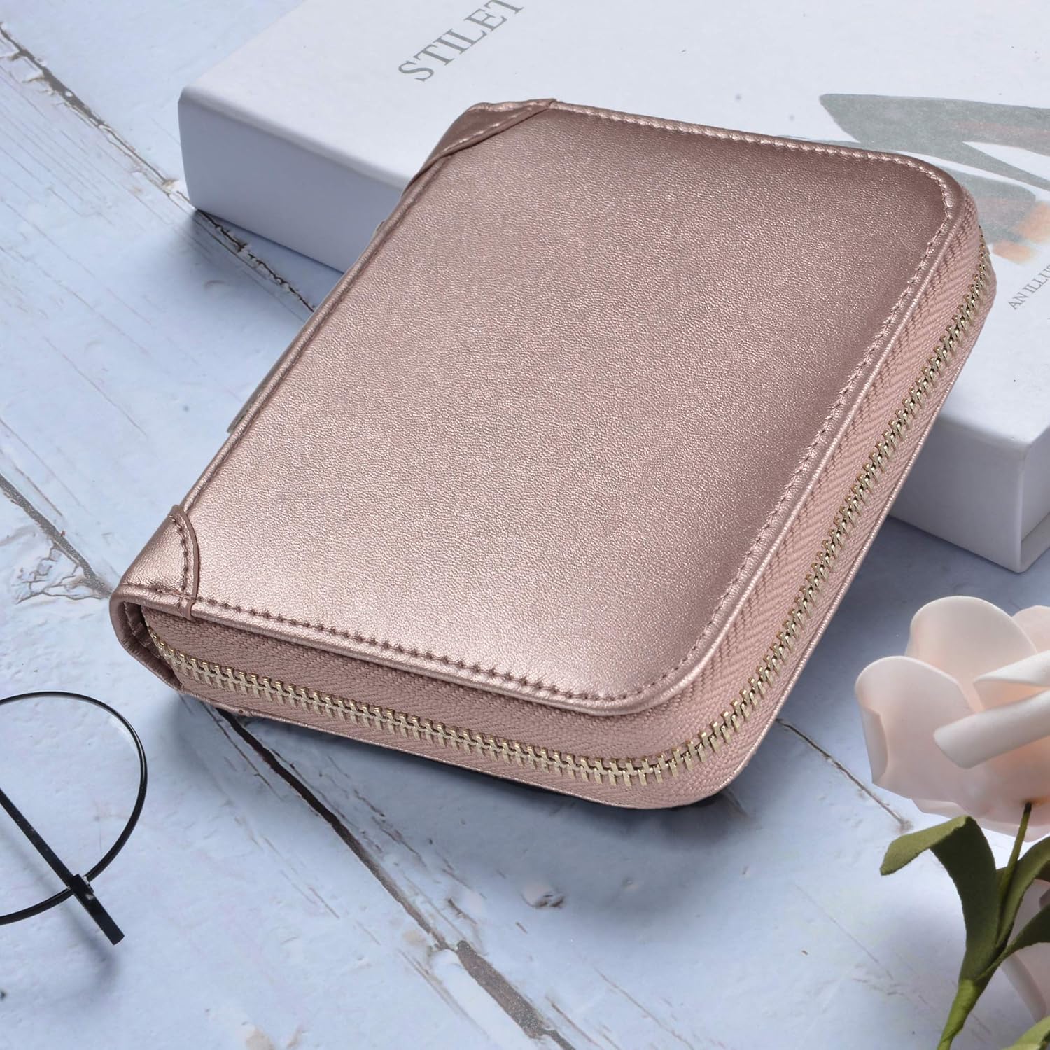 Easyoulife Womens Credit Card Holder Wallet Zip Leather Card Case RFID Blocking (Rose Gold) - Image 2
