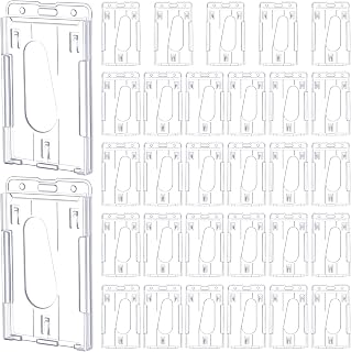 25 Pack Vertical 2-Card ID Badge Holder Heavy Duty Transparent Plastic Protector with Thumb Slot for Credit Cards IDs and Passes