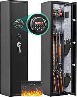YITAHOME 3-5 Rifle Gun Safe, Password Lock Gun Safes for Home Rifles and Pistols, Quick Access Gun Cabinets with Digital Keypad and Fireproof Bag, Rifle Safe with Pockets and Removable Shelf - YITAHOME